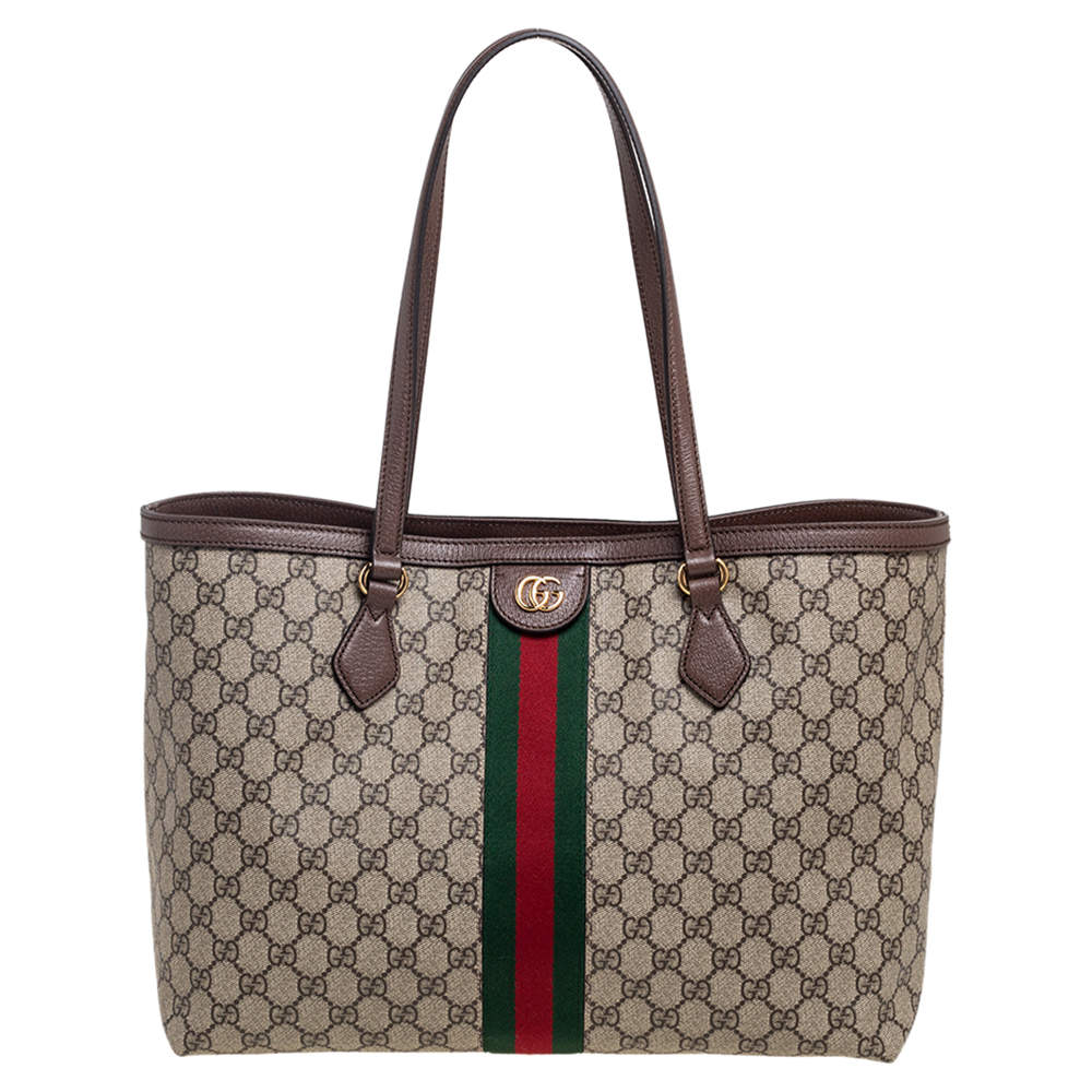 Pre Owned Gucci Beige/Ebony GG Supreme Canvas Medium Ophidia Tote