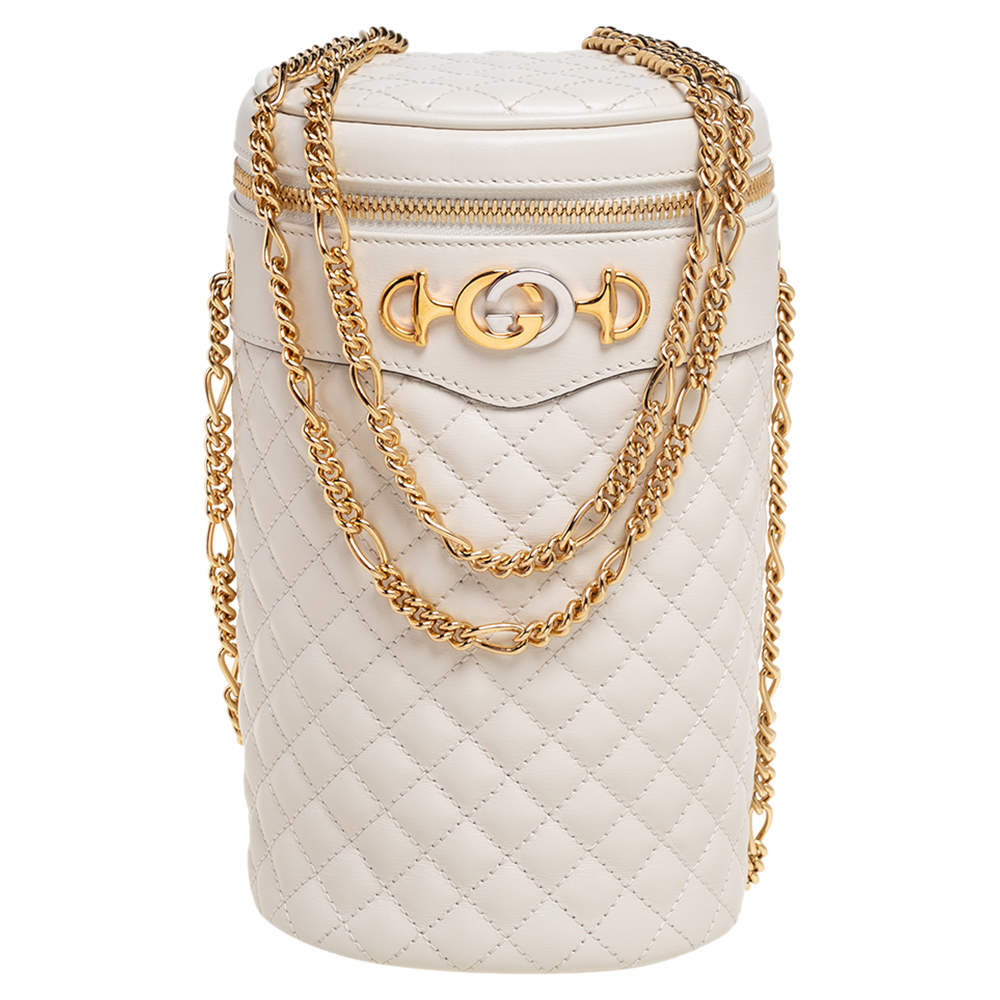 Pre Owned Gucci Off Whie Leather Trapuntata Crossbody Bag