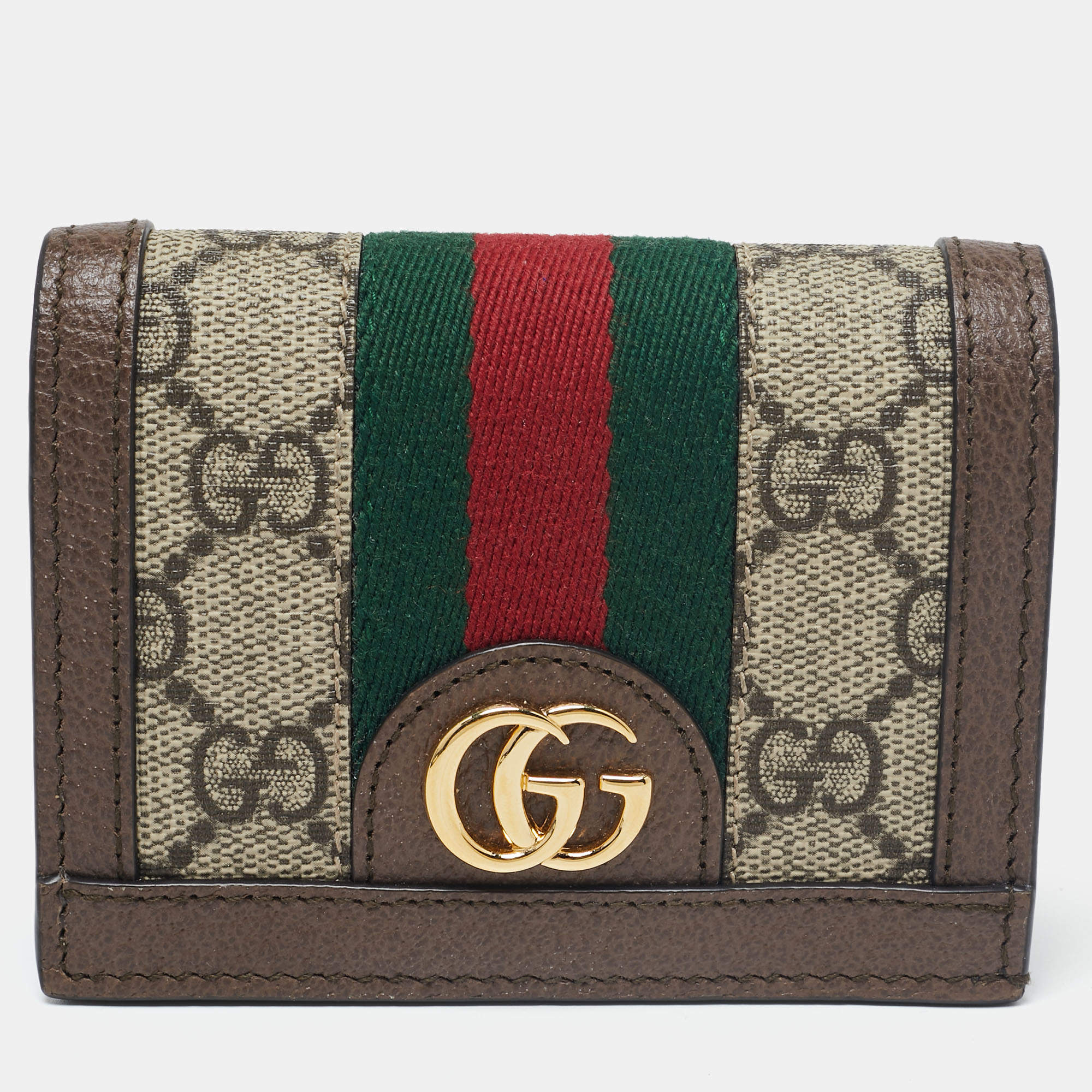 Gucci Beige/Brown GG Supreme Canvas and Leather Ophidia Web Compact Wallet