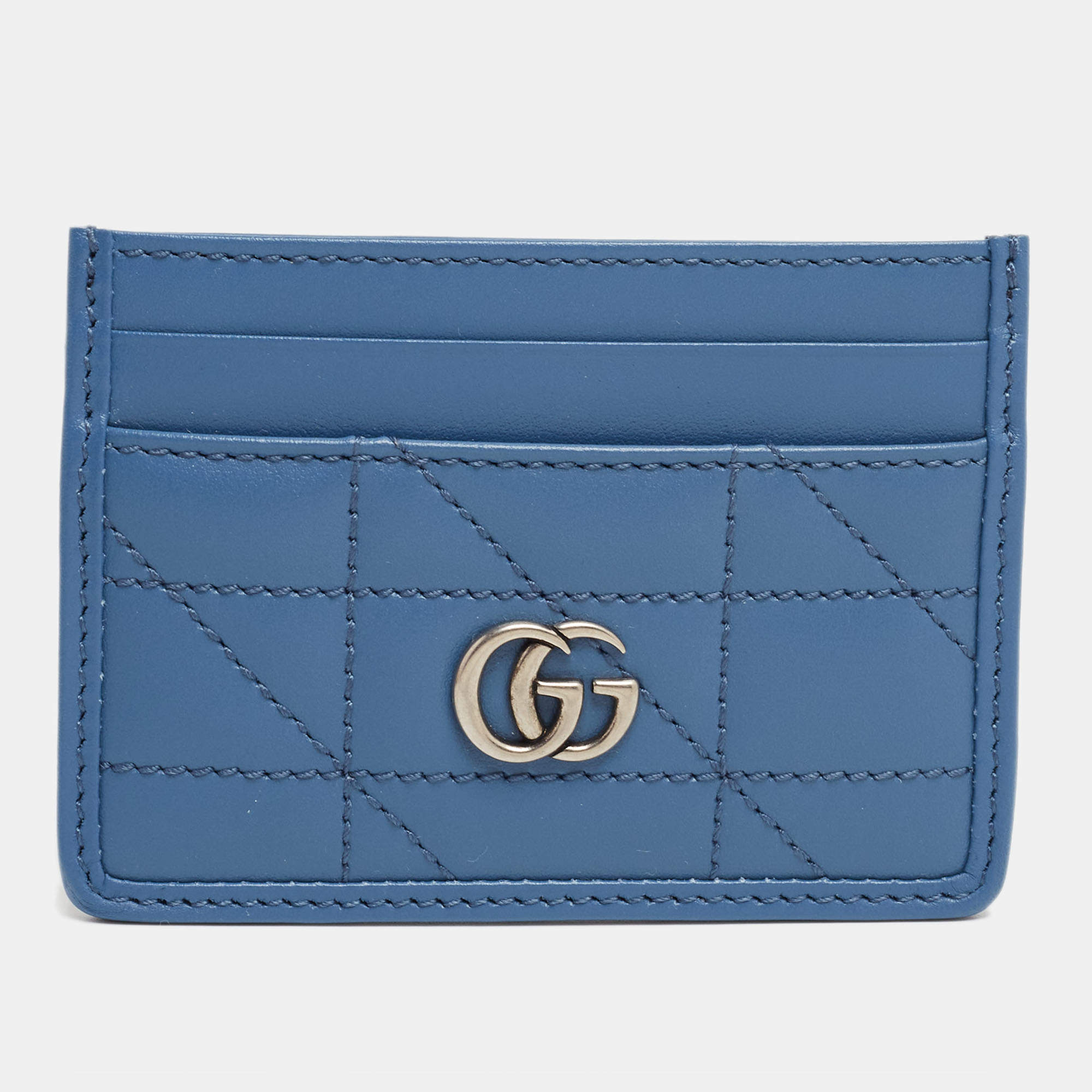 Pre Owned حافظة بطاقات غوتشي GG مارمونت جلد مبطن أزرق