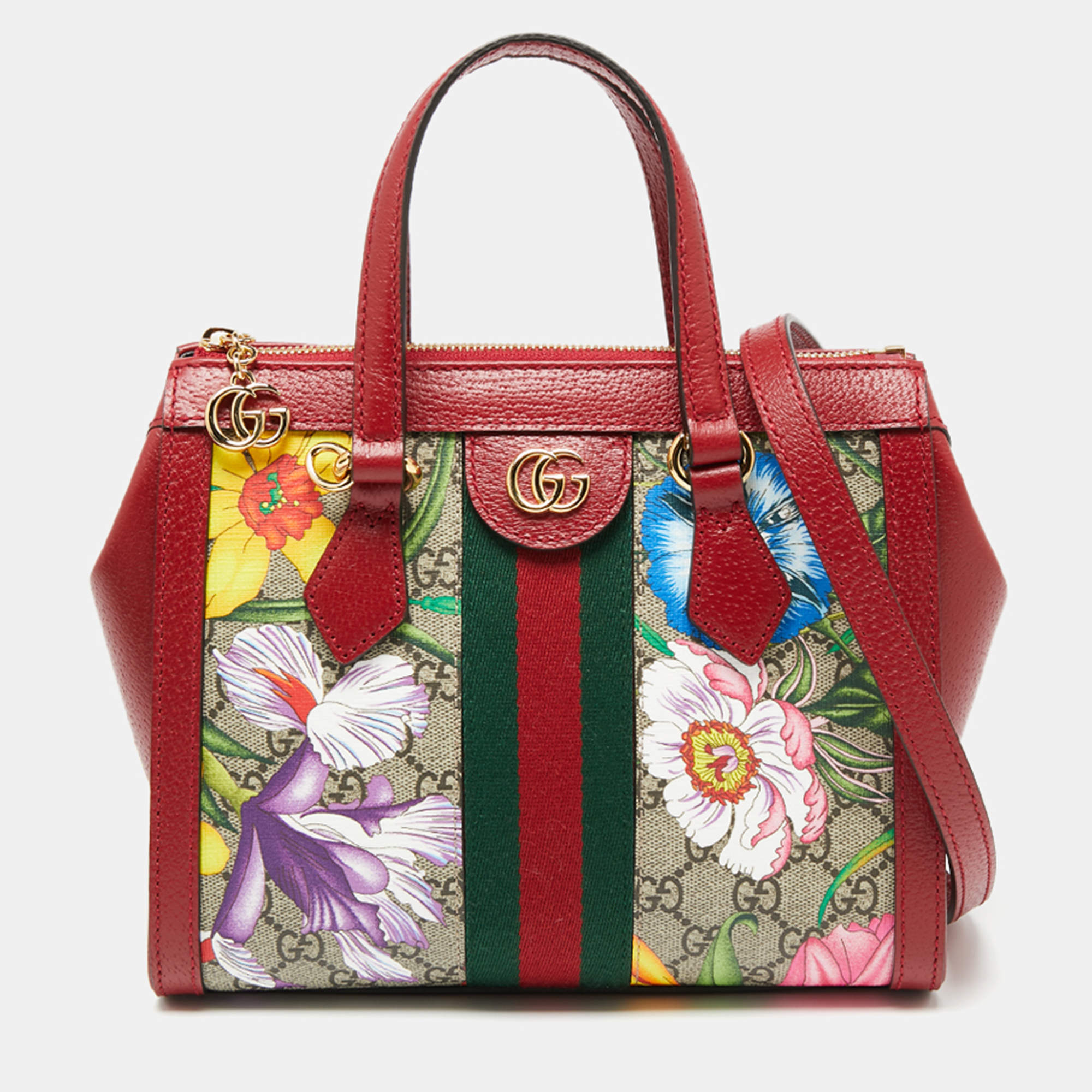 Gucci Multicolor GG Supreme Flora Canvas and Leather Small Ophidia Tote