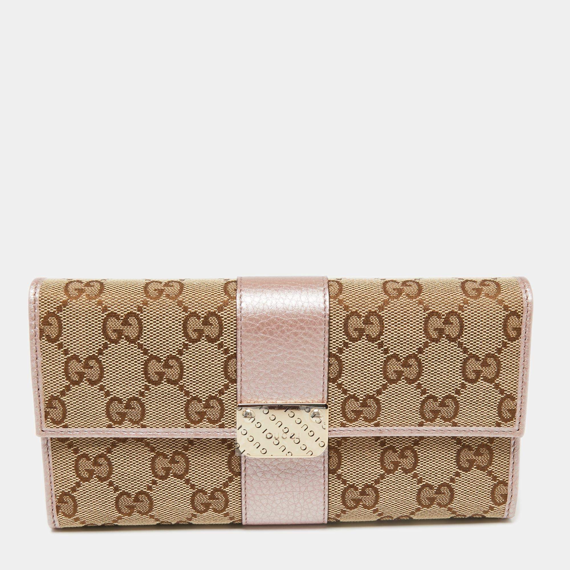 Gucci Beige/Metallic GG Canvas and Leather Flap Continental Wallet