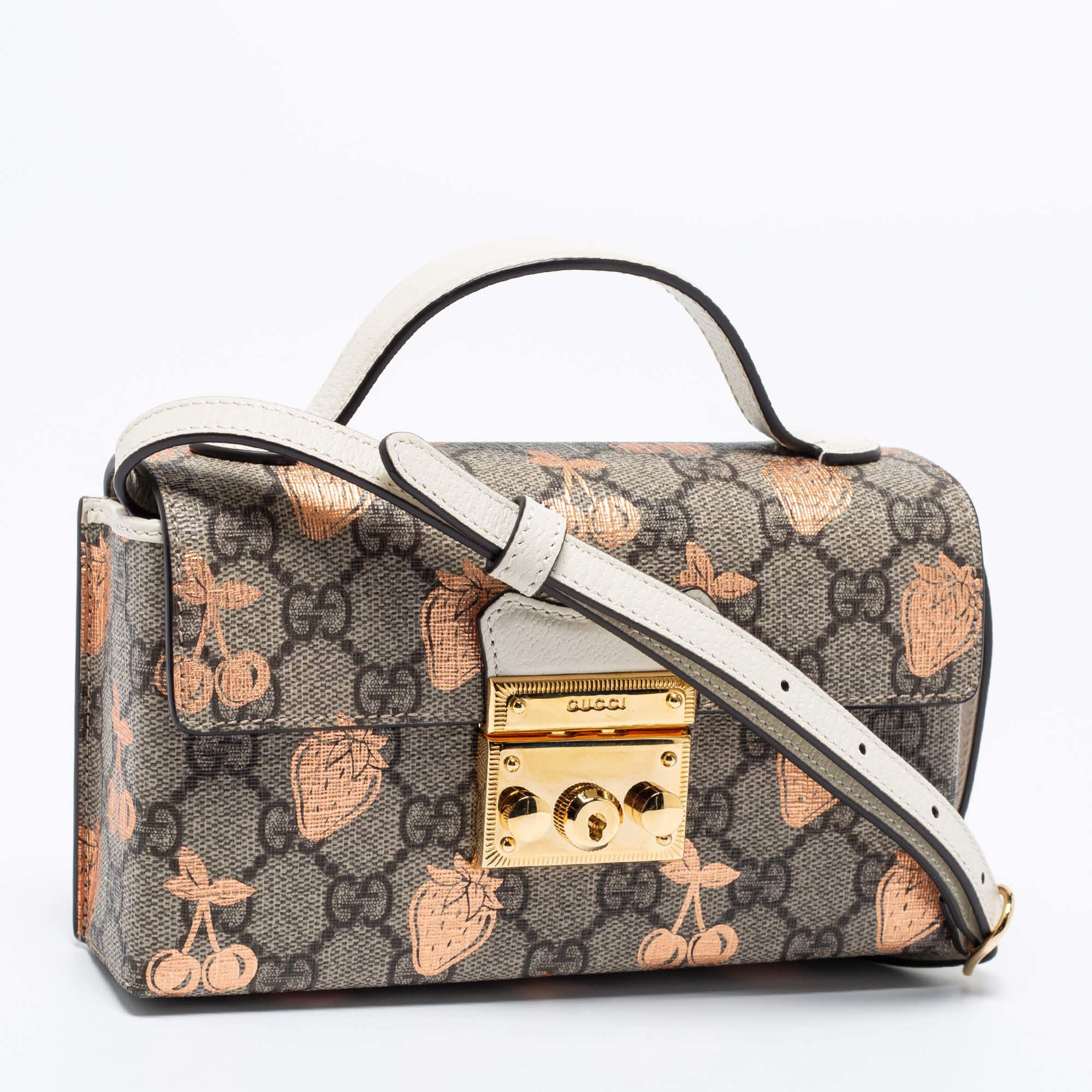 Gucci Padlock Berry Print Mini Bag in Natural