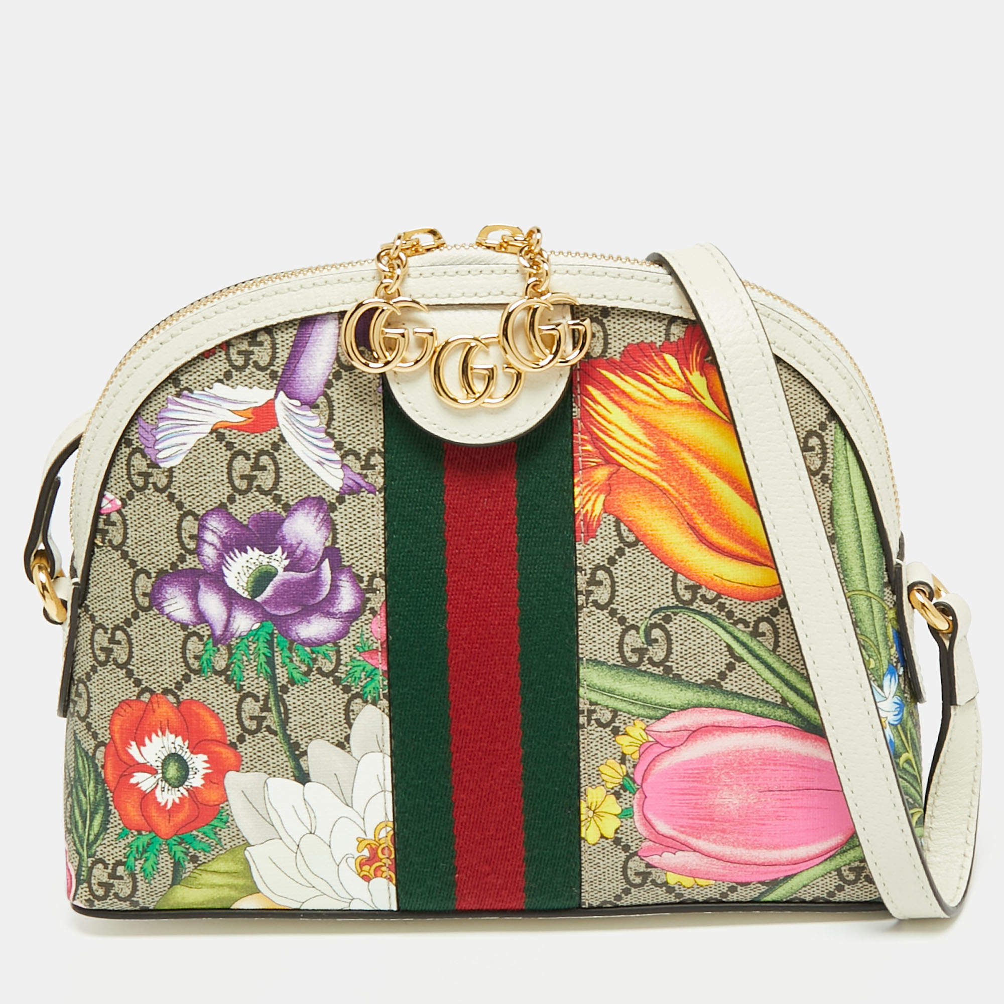 Pre Owned Gucci Multicolor GG Supreme Canvas and Leather Ophidia Flora Dome Bag