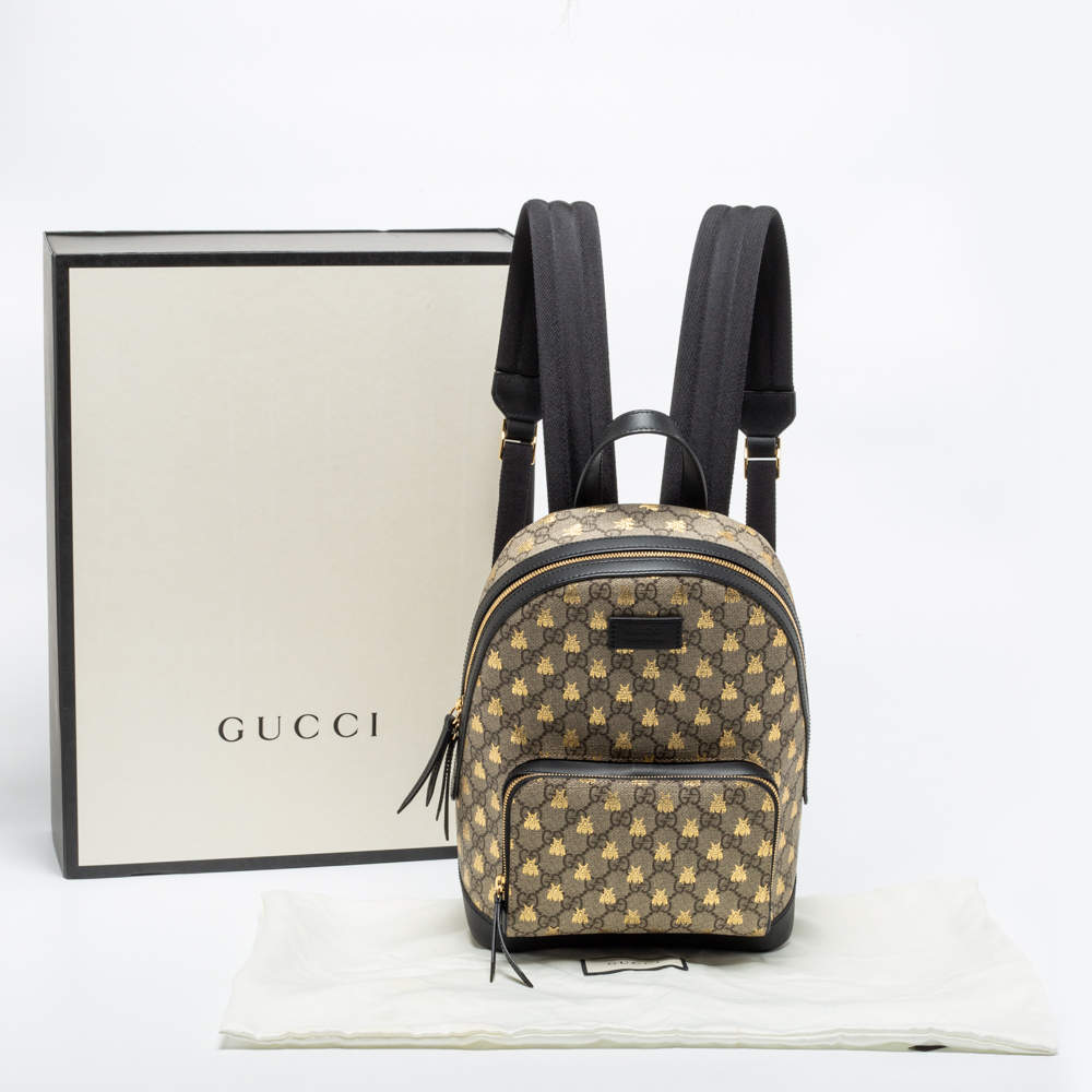 Gucci Beige/Black GG Supreme Canvas And Leather Small Bees Backpack Gucci