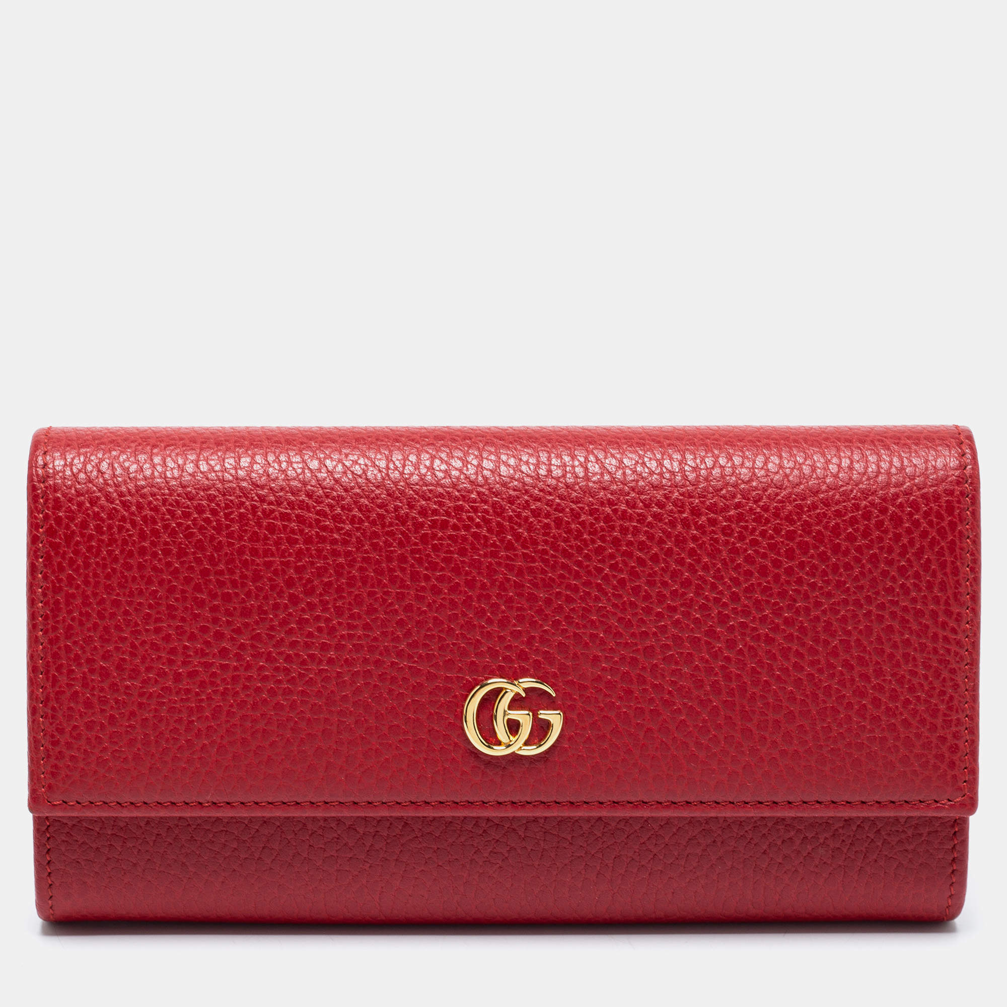 Pre Owned Gucci Red Leather GG Marmont Wallet