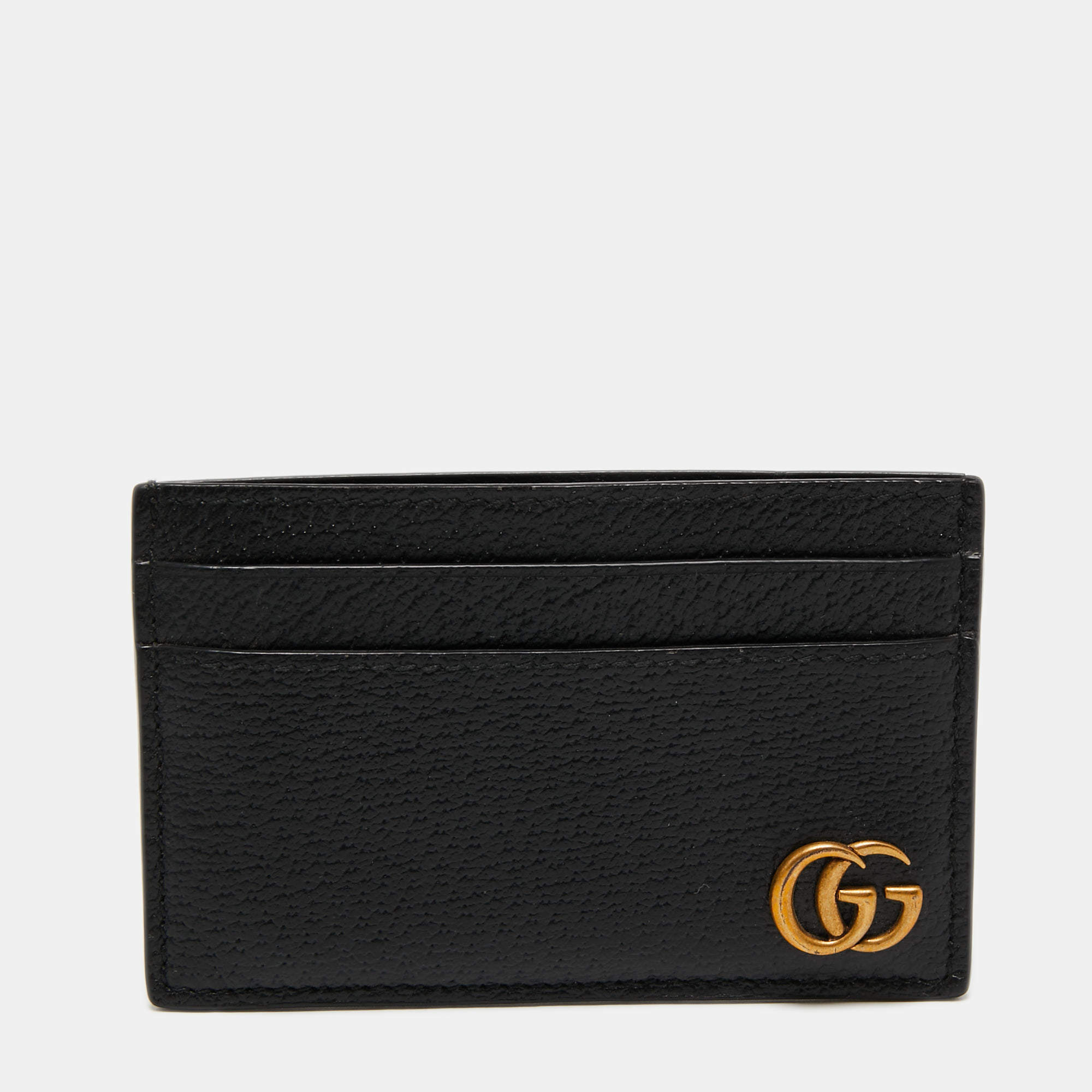 Pre Owned Gucci Black Leather GG Marmont Card Holder