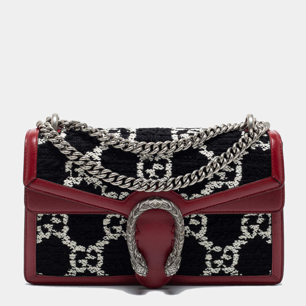Pre Owned Gucci Tri Color Tweed and Leather Small Dionysus Shoulder Bag