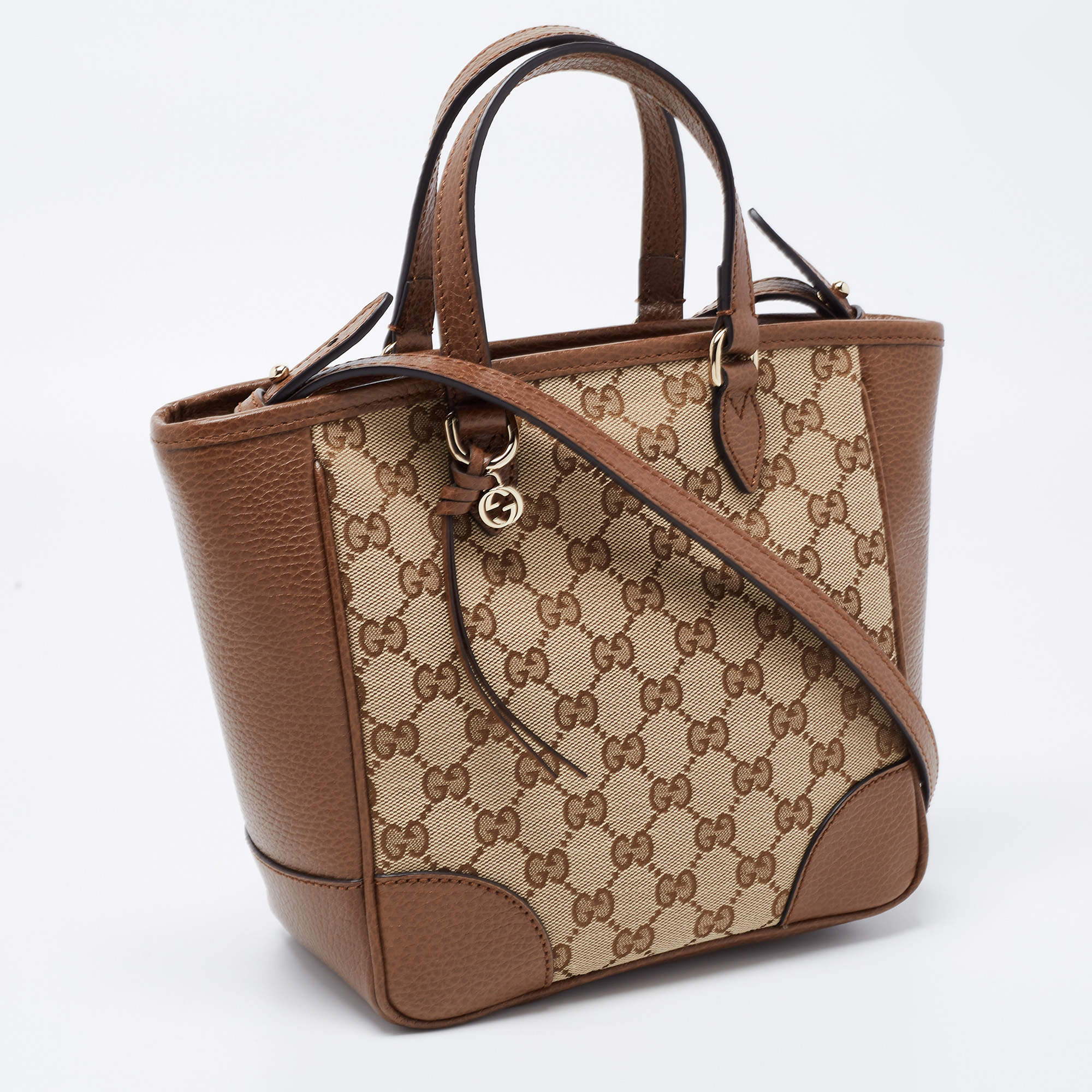 Gucci Linea A Convertible Tote GG Coated Canvas Small Brown 2276471