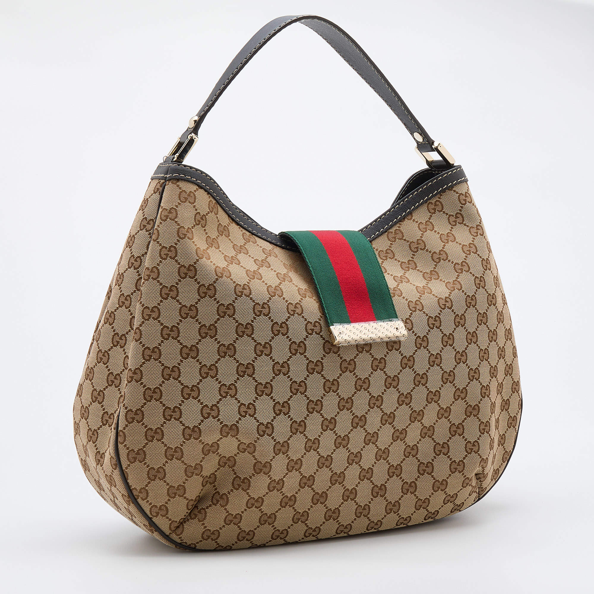 GUCCI New Web Guccissima Leather Hobo Bag Black 233604-US