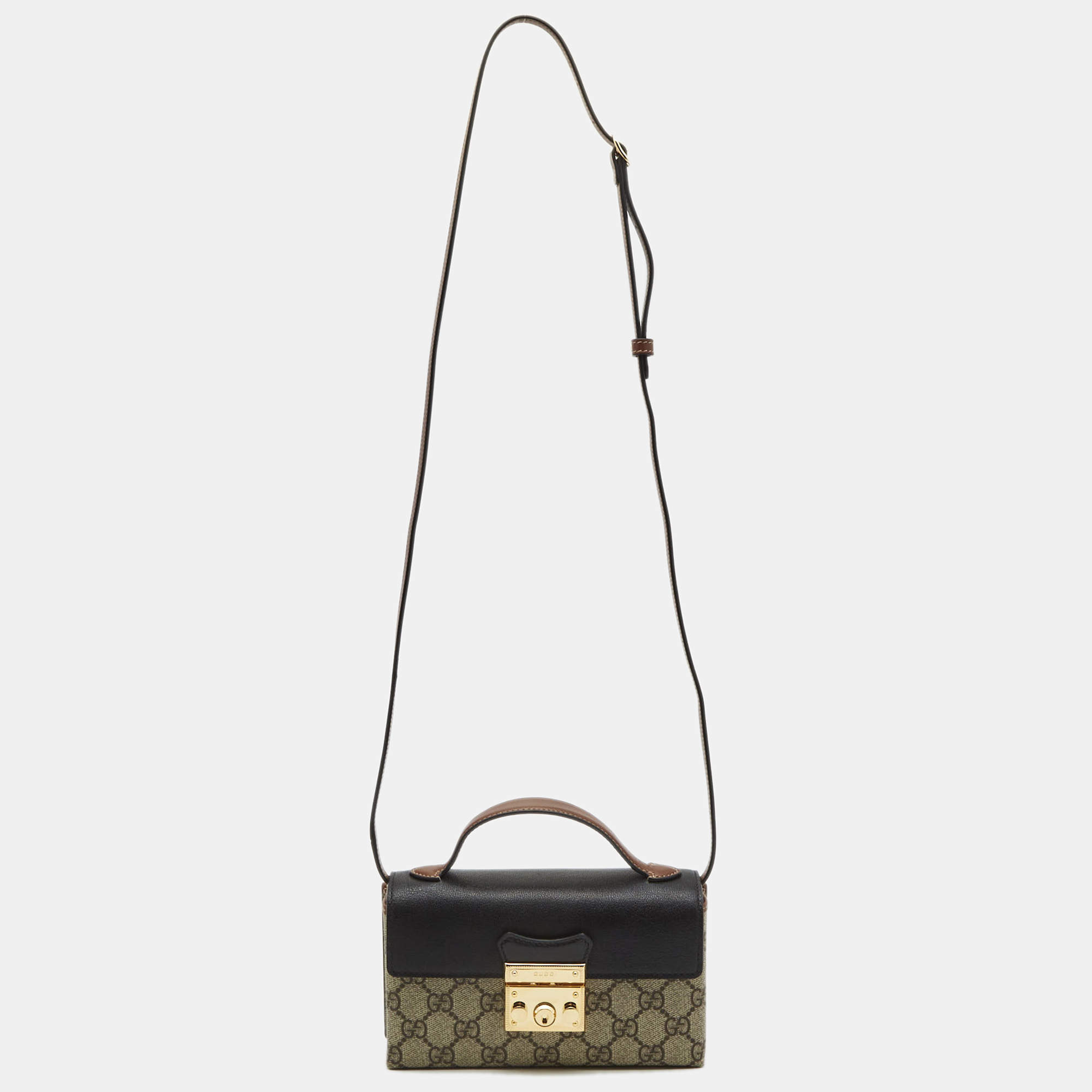 Gucci Black Brown GG Supreme Canvas and Leather Mini Padlock Top Handle Bag Gucci TLC