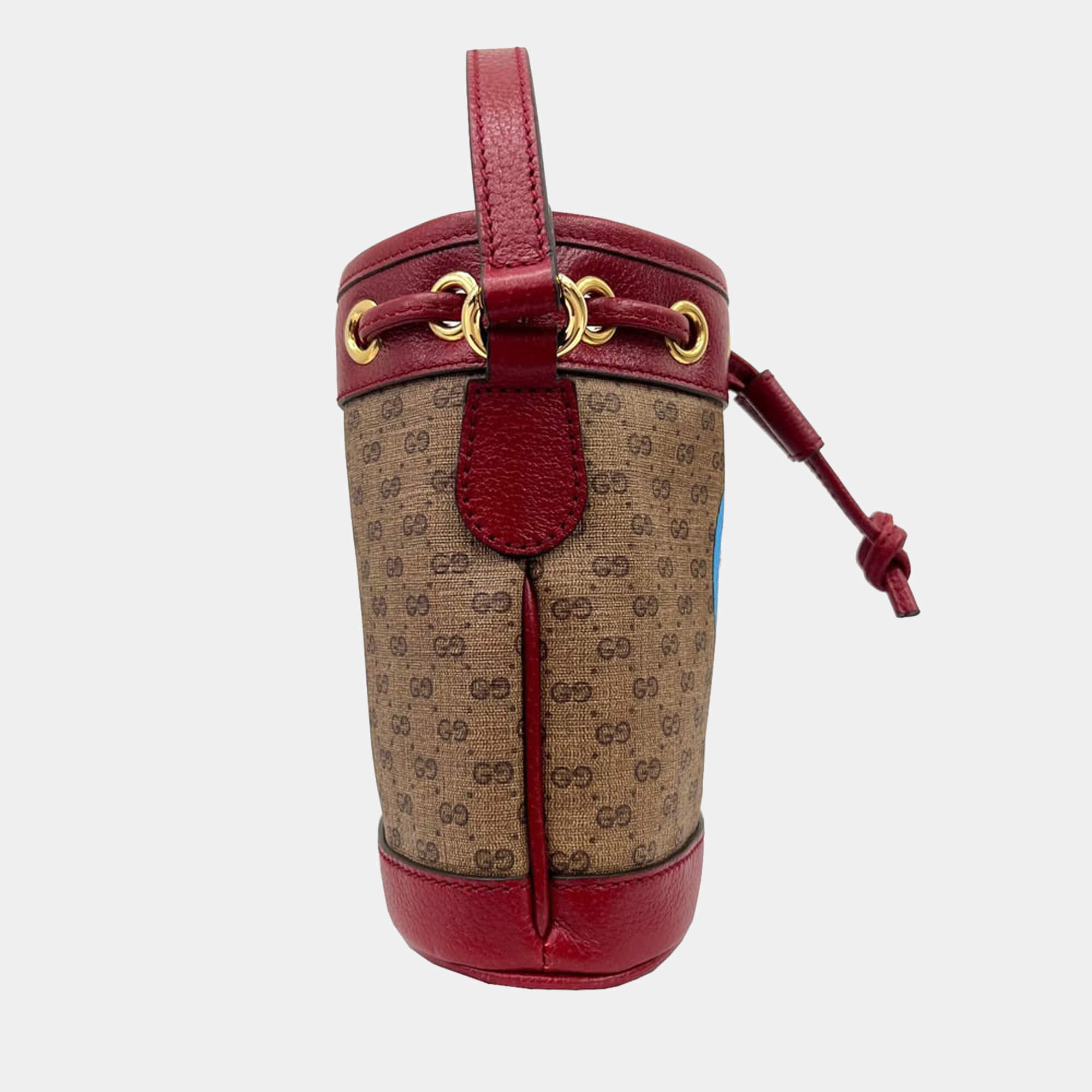 Gucci Brown Coated Canvas And Red Leather Doraemon Purse Box Gold