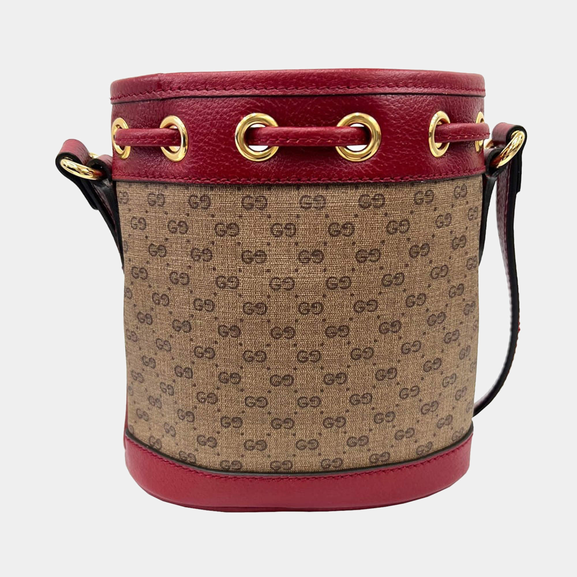 Gucci Brown Coated Canvas And Red Leather Doraemon Purse Box Gold