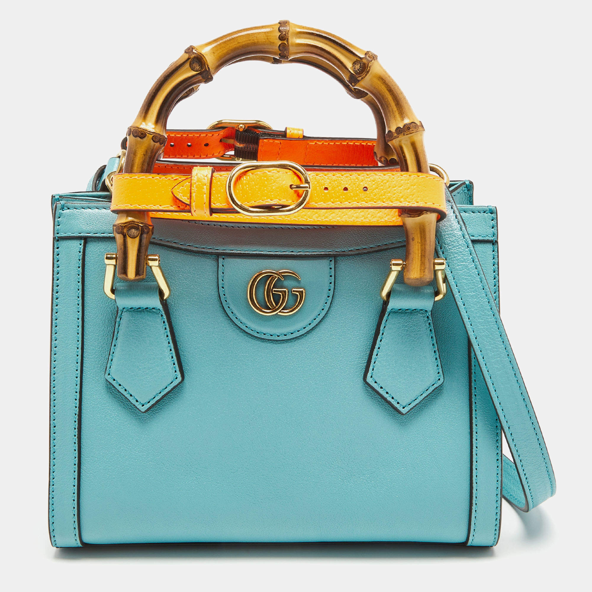 Pre Owned Gucci Mint Green Leather Mini Diana Tote