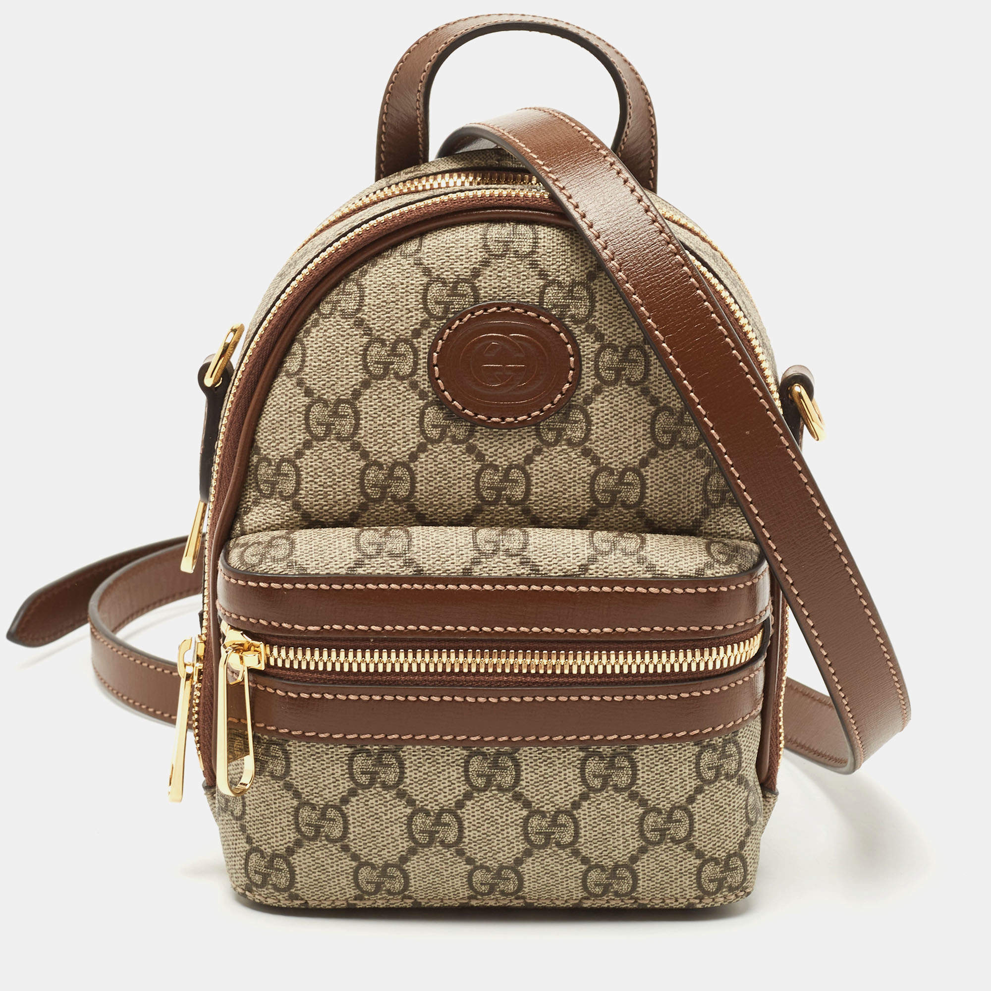 Pre Owned Gucci Beige GG Supreme Canvas Multi-Function Interlocking G Shoulder Bag