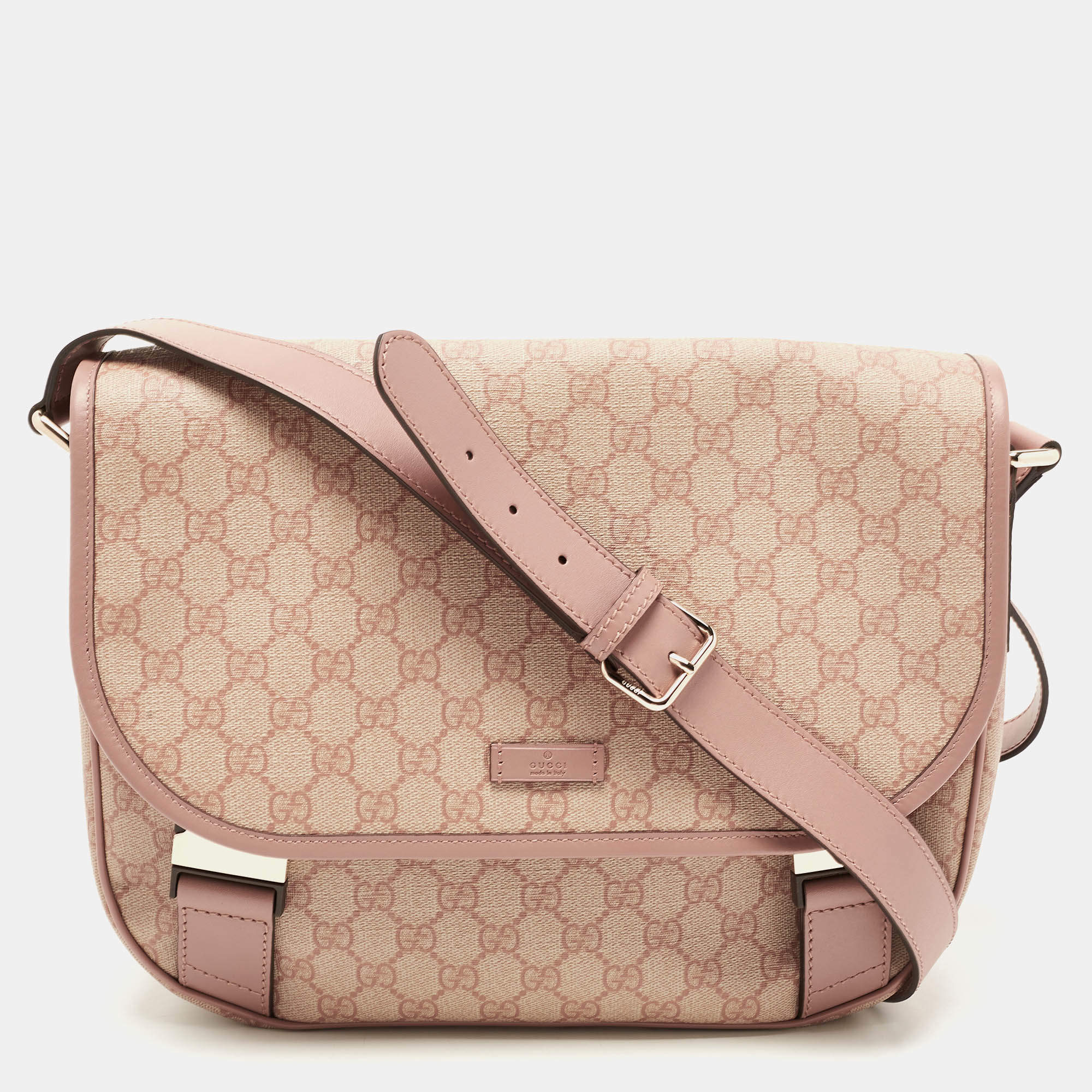 Pre Owned Gucci Old Rose/Beige GG Supreme Canvas Messenger Bag