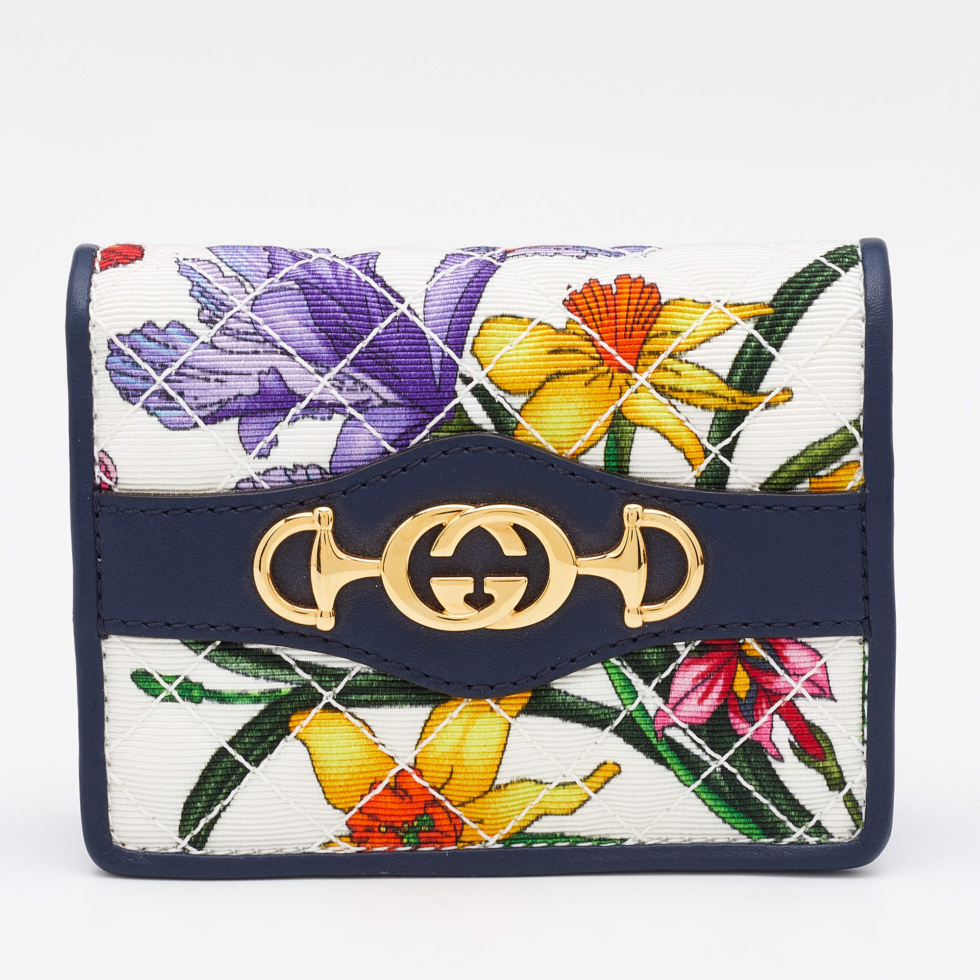 Gucci Multicolor Flora Print Zumi Canvas and Leather Card Case