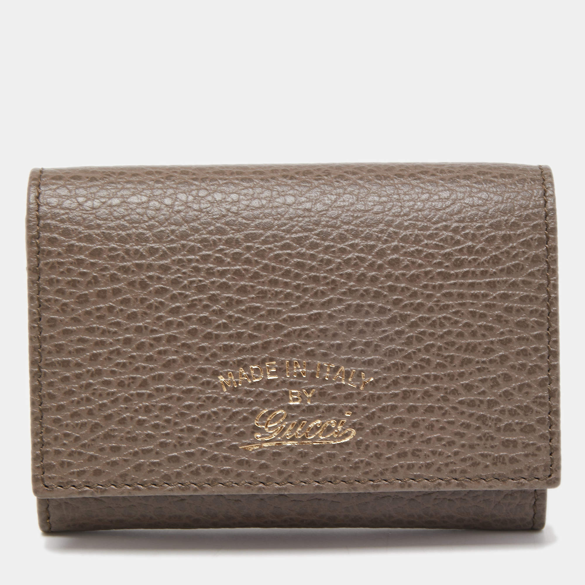 Gucci Grey/Pink Leather Swing Flap Card Case