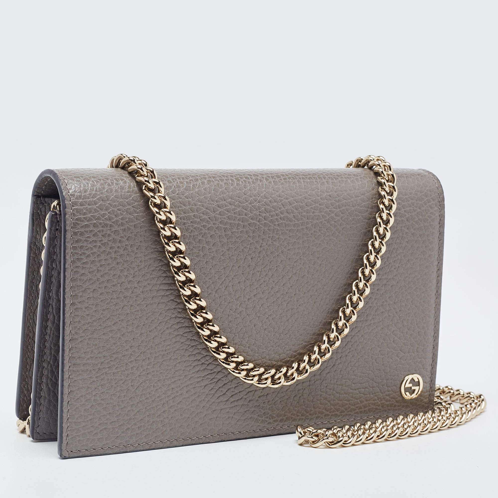 Gucci Interlock Wallet On Chain with Grey Leather