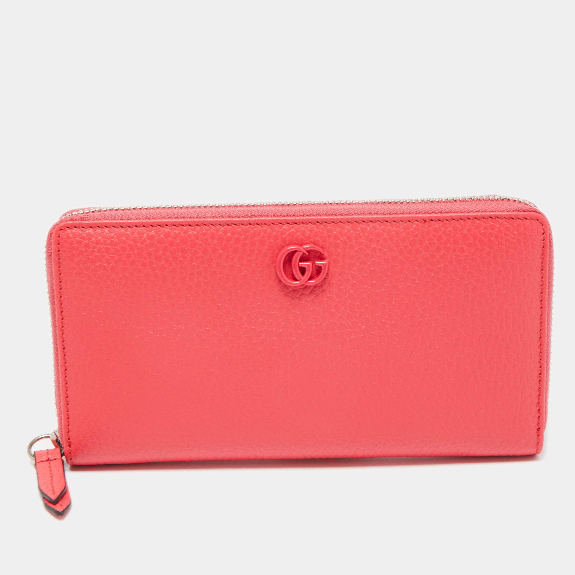 Gucci Pink Leather Double G Zip Around Continental Wallet