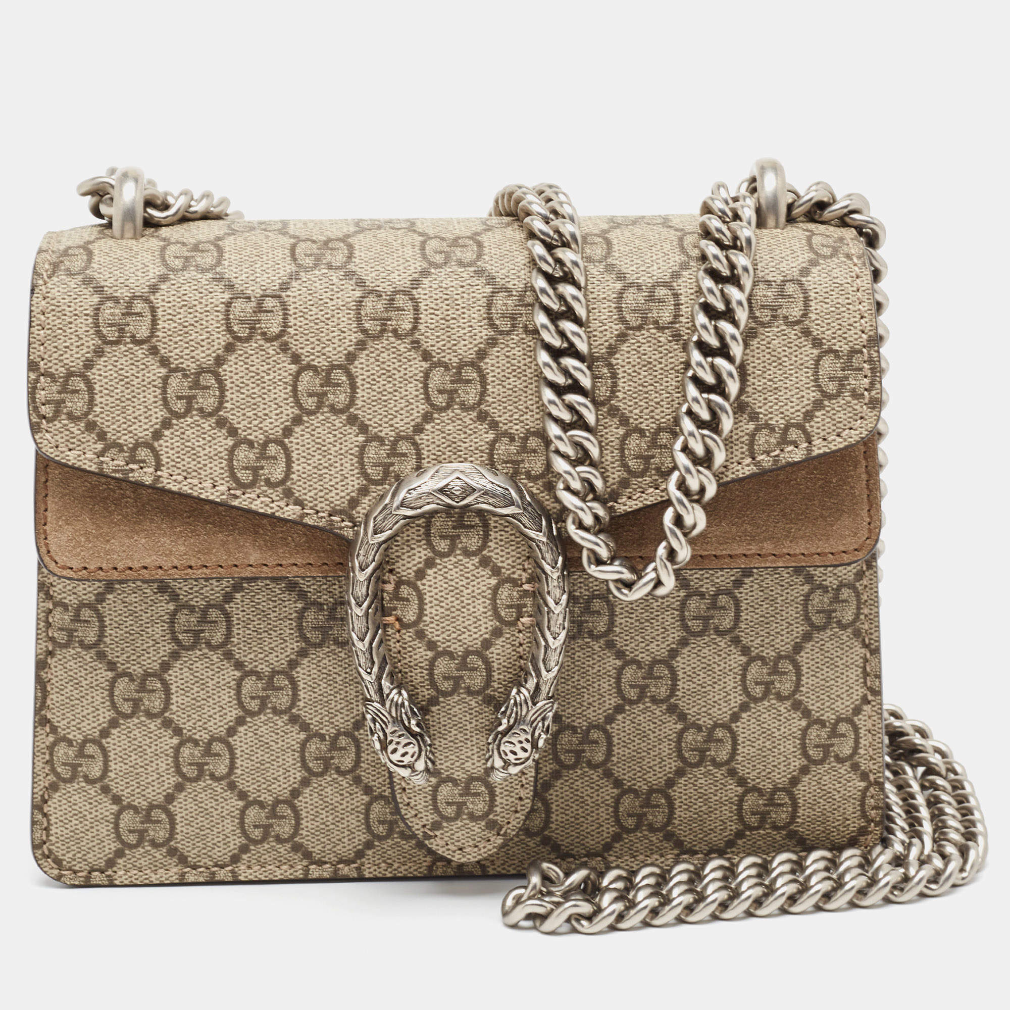 Gucci Beige GG Supreme Canvas and Suede Mini Dionysus Shoulder Bag