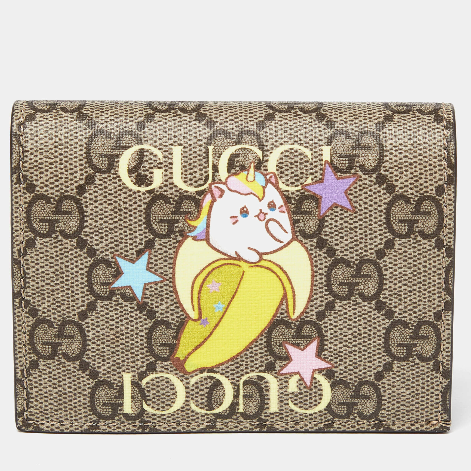 Gucci Beige GG Supreme Canvas Rainbow and Stars Bananya Card Case