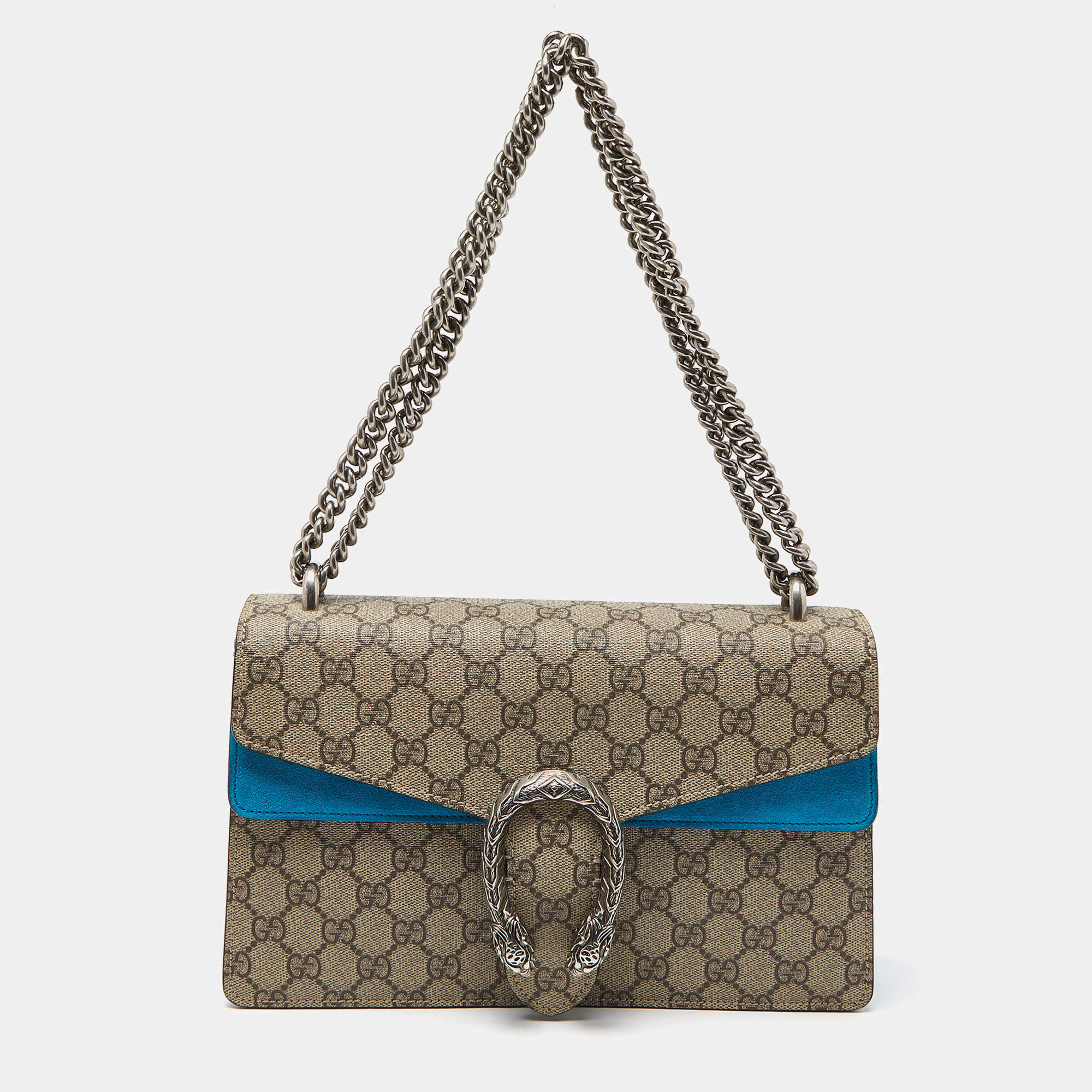 Gucci Beige/Blue GG Supreme Canvas and Suede Small Dionysus Shoulder Bag