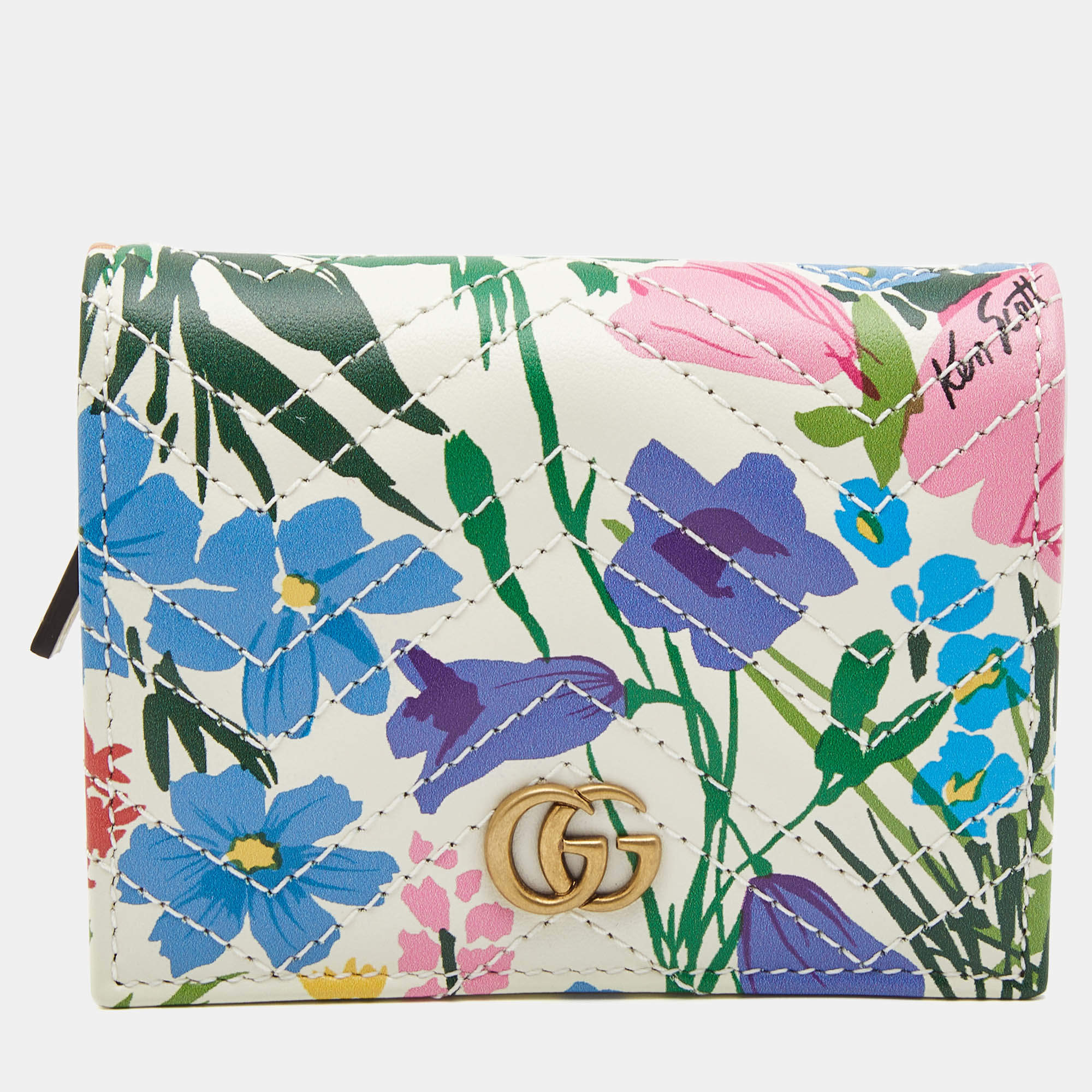 Gucci x Ken Scott Multicolor Floral Print Leather GG Marmont Card Case