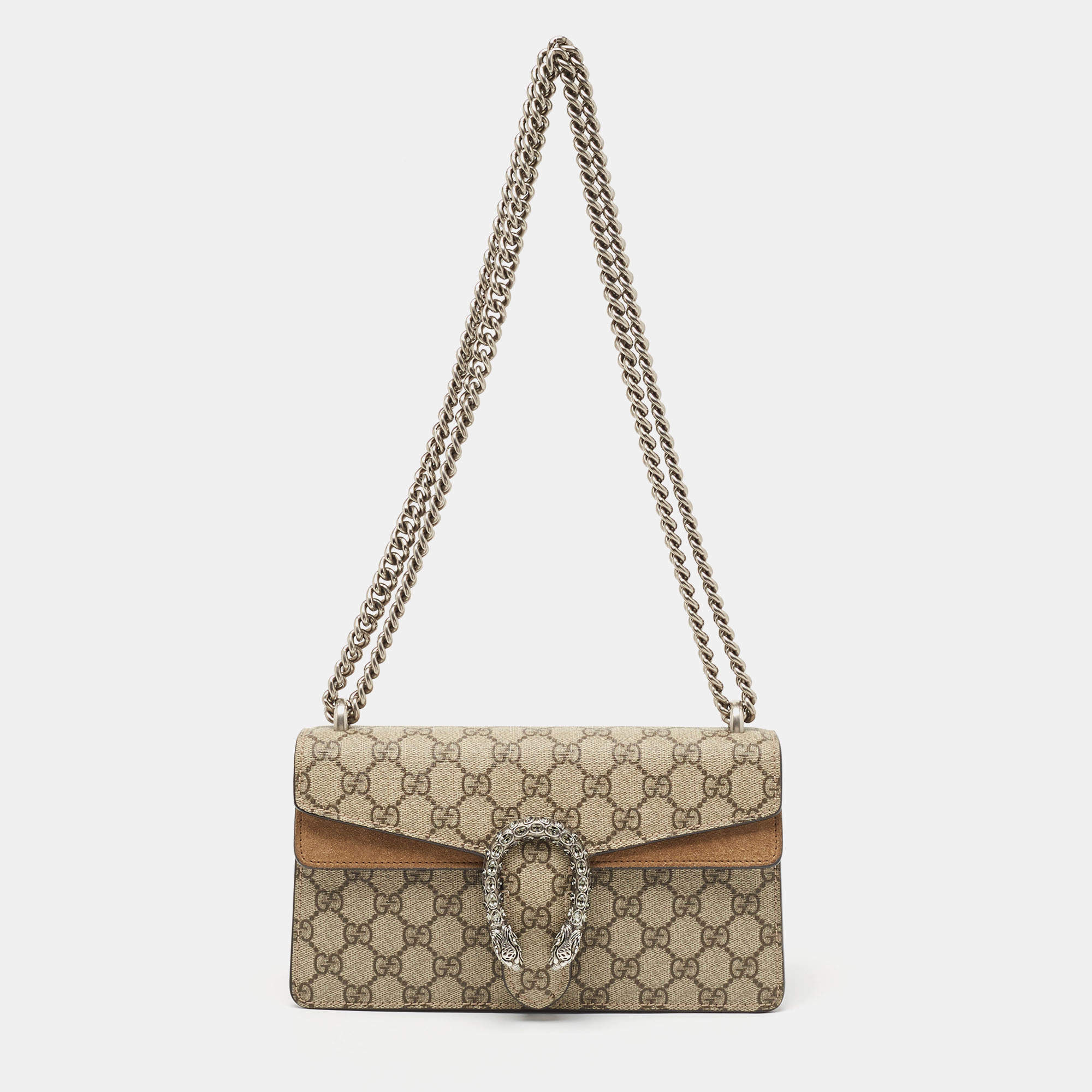 Gucci Beige GG Supreme Canvas and Suede Small Rectangular Dionysus Shoulder Bag