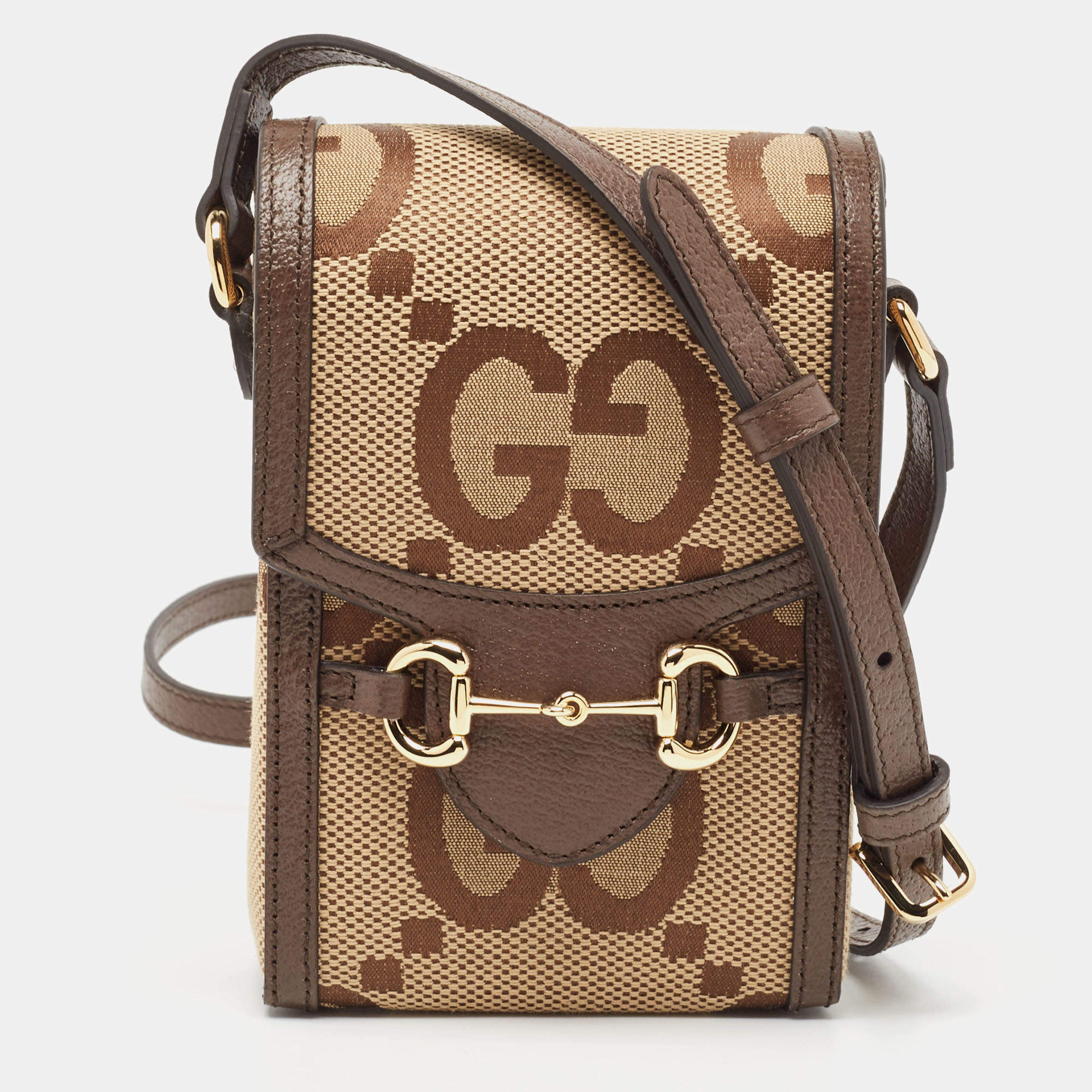 Gucci Beige/Brown GG Canvas and Leather Horsebit 1955 Crossbody Bag