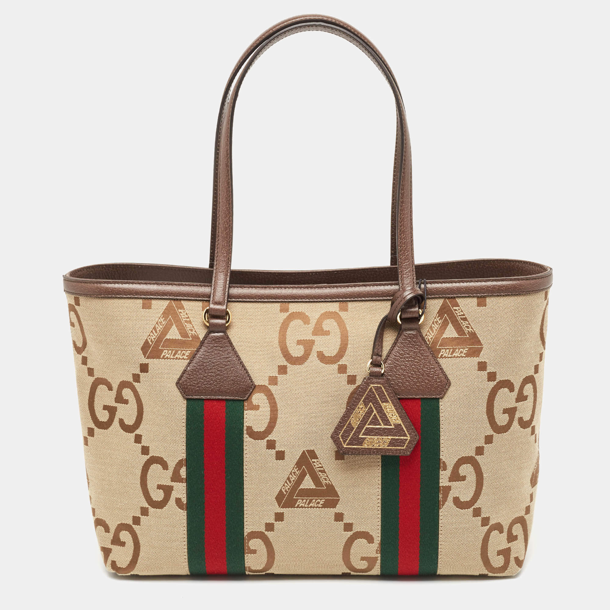 Pre Owned Gucci x Palace Beige/Brown Jumbo GG Canvas Medium Shopper Tote