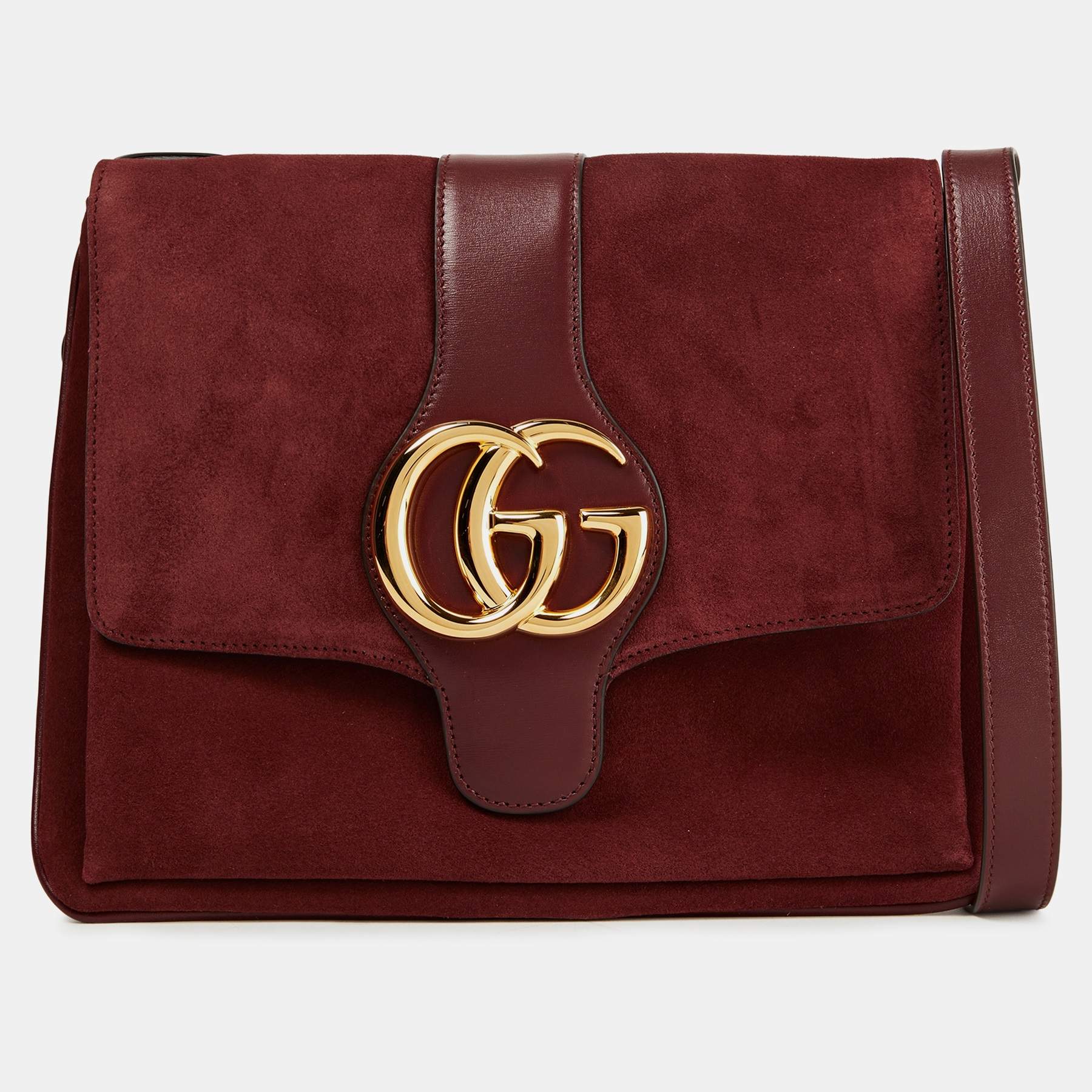 Pre Owned Gucci Burgundy Suede Medium Arli Flap Shoulder Bag