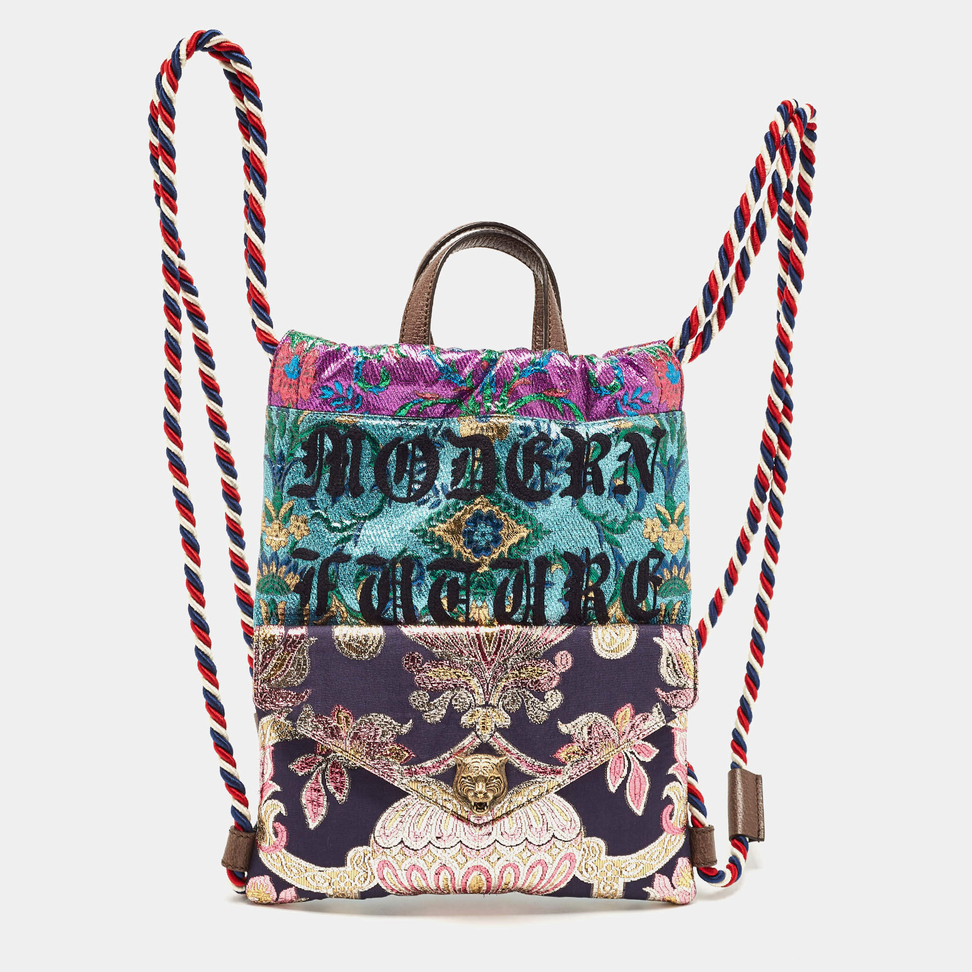 Pre Owned Gucci  Multicolor Brocade Fabric Modern Future Drawstring Backpack 