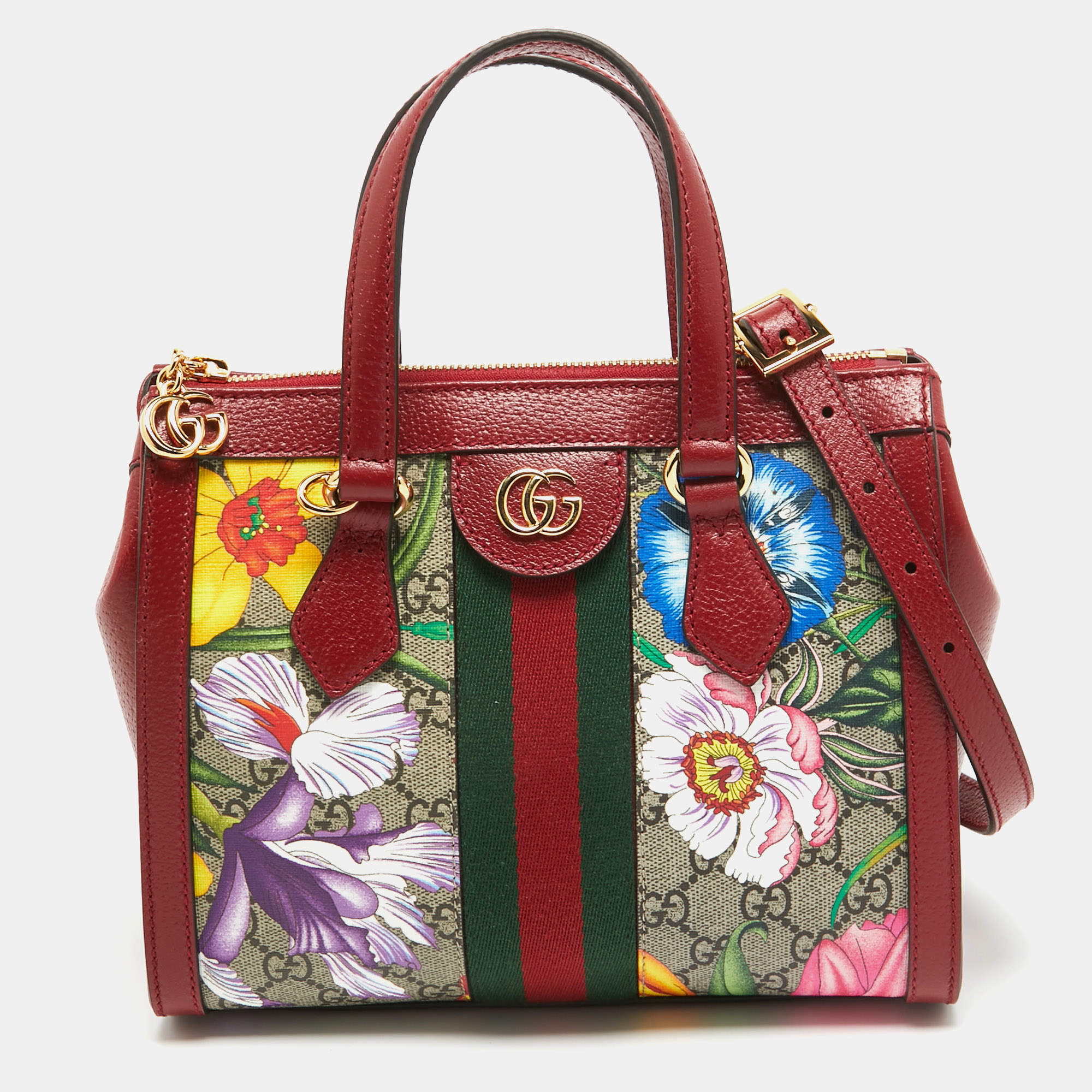 Pre Owned Gucci Multicolor Floral GG Supreme Canvas Small Ophidia Tote