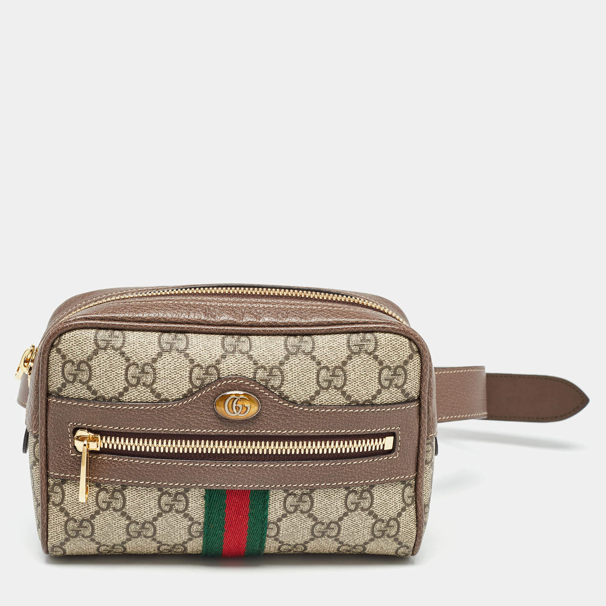 Pre Owned Gucci Brown/Beige GG Supreme Canvas and Leather Ophidia Belt Bag