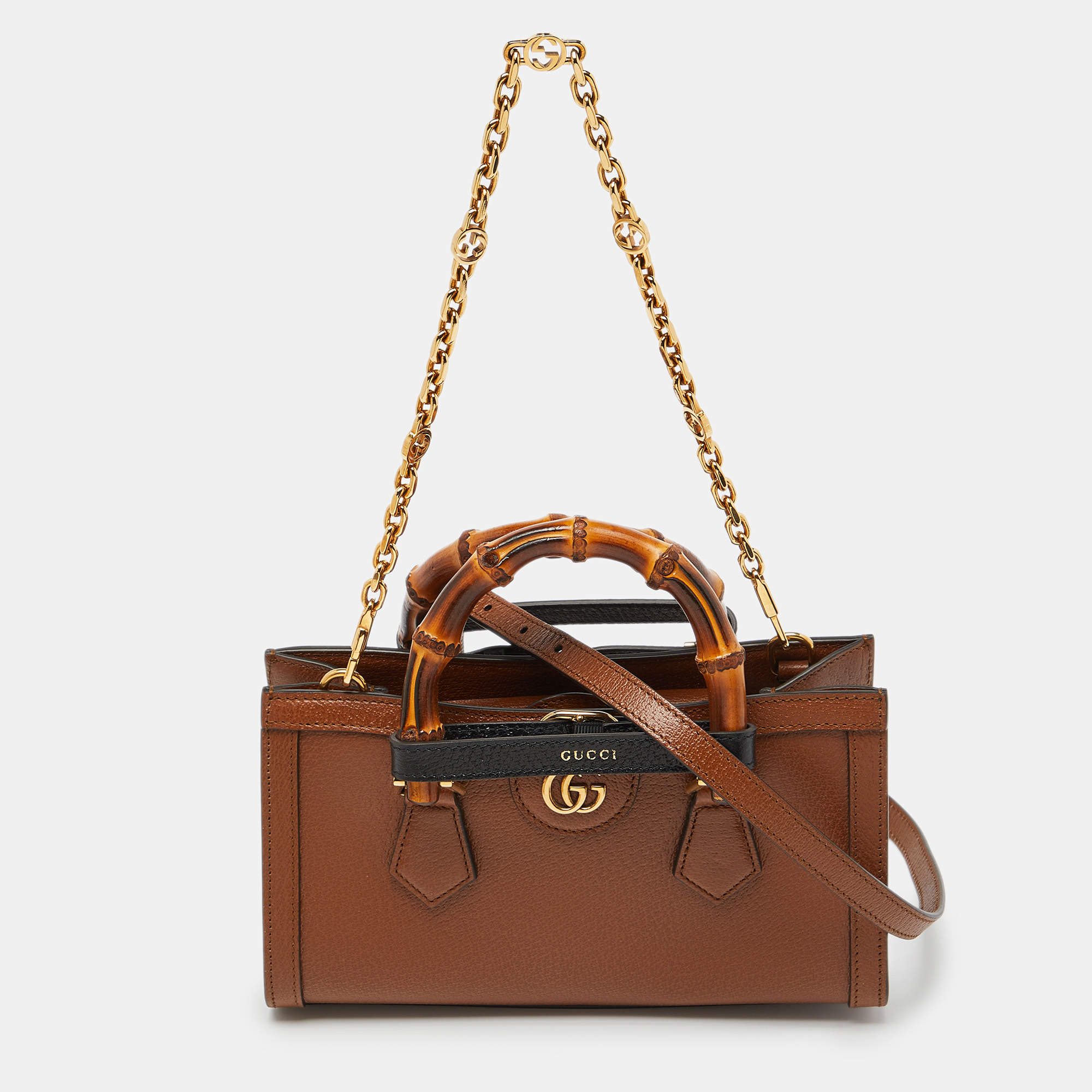 Gucci Brown Leather Small Diana Chain Shoulder Bag