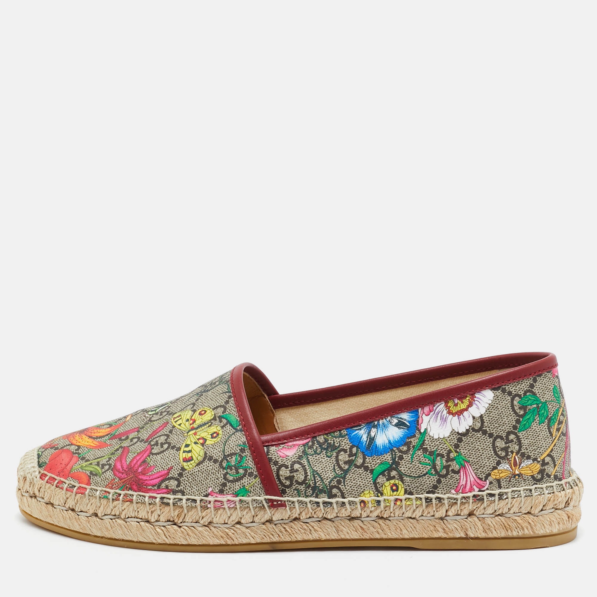 مملوكة مسبقًا Gucci Multicolor GG Floral Canvas Slip On Espadrille Flats Size 41