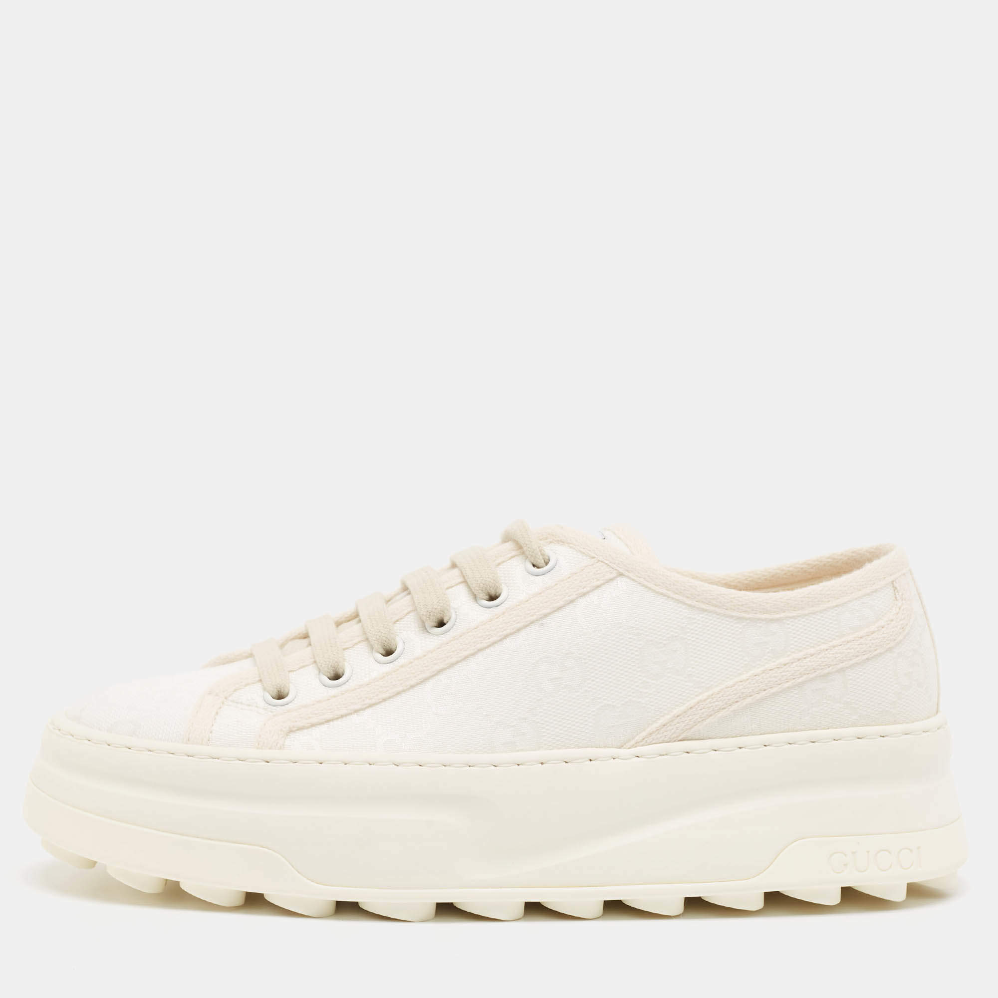Gucci White GG Canvas Tennis 1977 Platform Sneakers Size 38.5