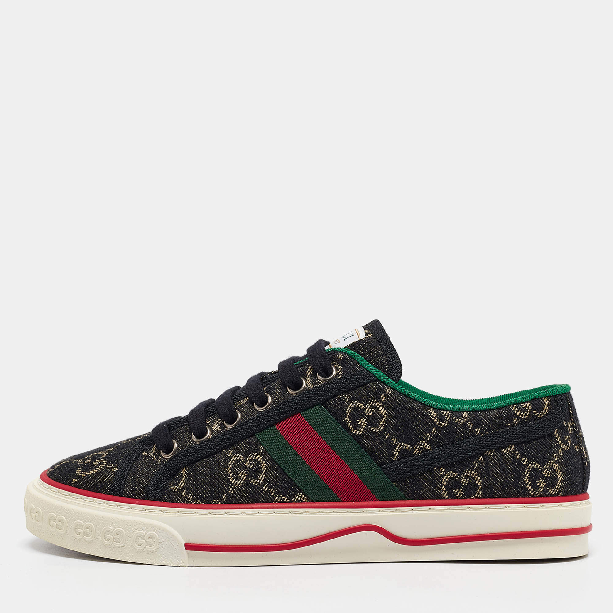 Gucci Black/Cream Denim Tennis 1977 Lace Up Sneakers Size 37
