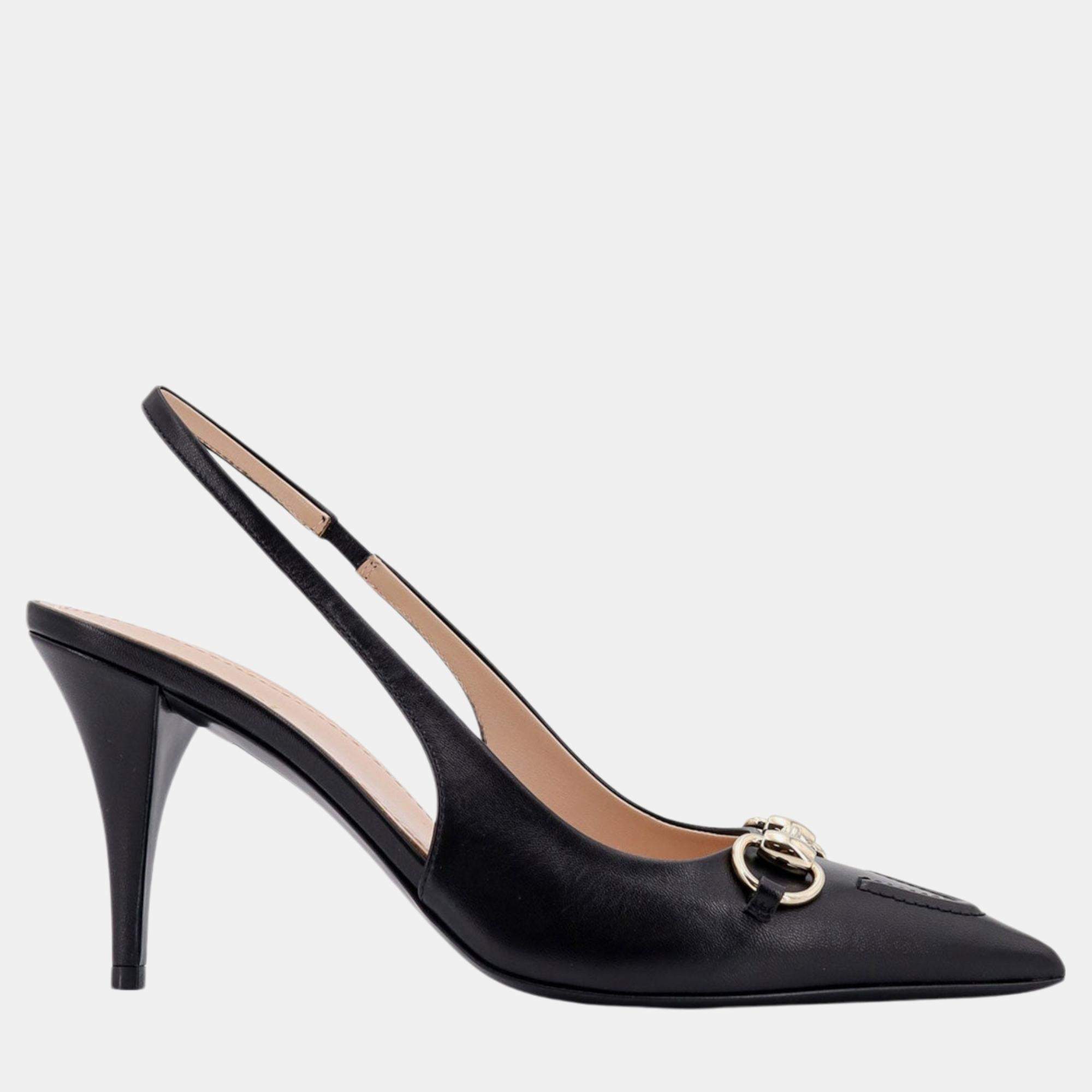 Gucci Black Leather Decollete Pumps EU 38.5