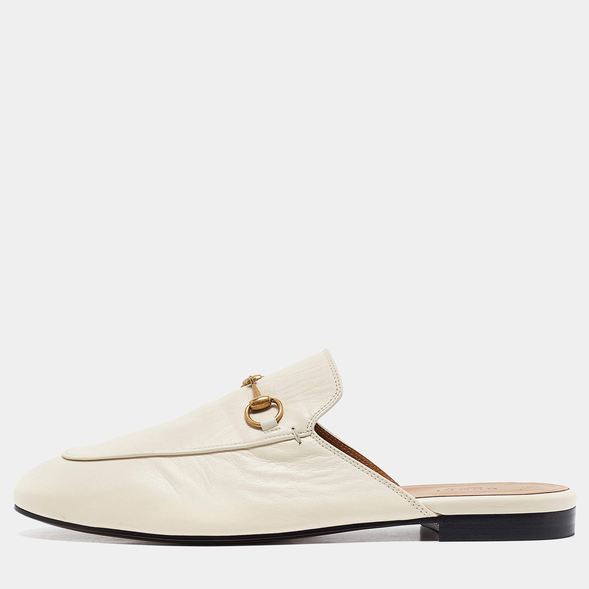 Gucci Cream Leather Princetown Mules Size 41.5