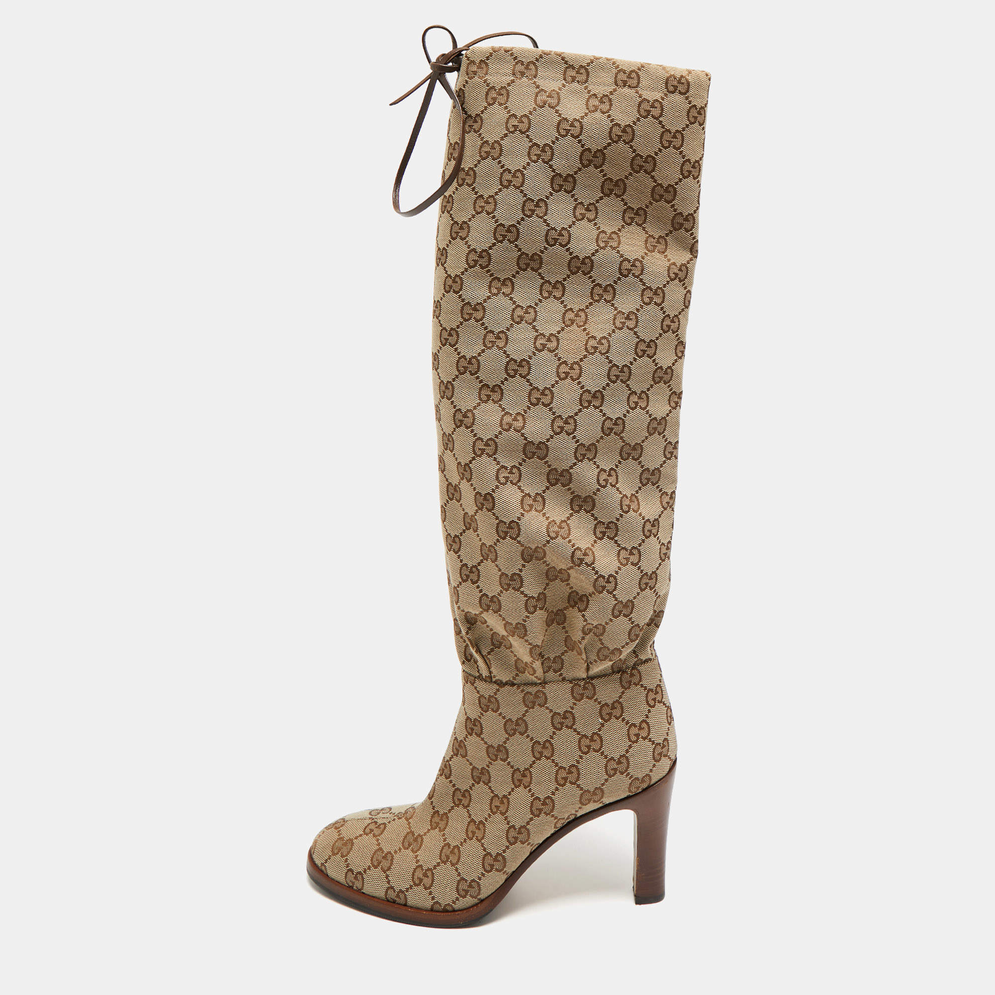 Pre Owned Gucci Beige GG Canvas Lisa Knee Length Boots Size 39