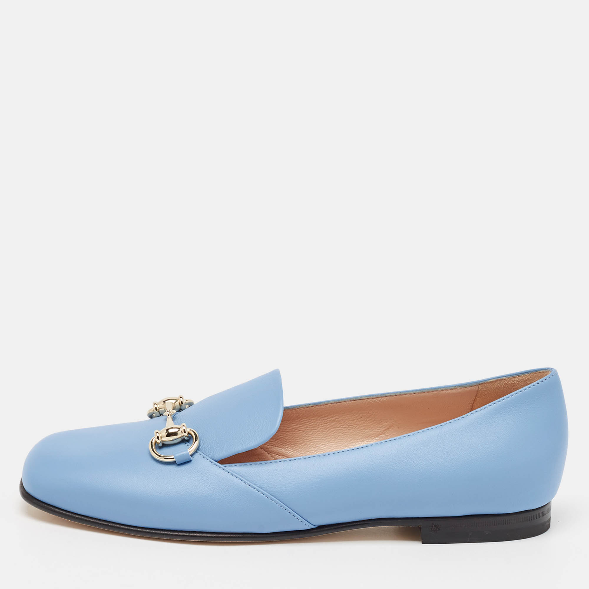 Gucci Blue Leather Horsebit Loafers Size 37