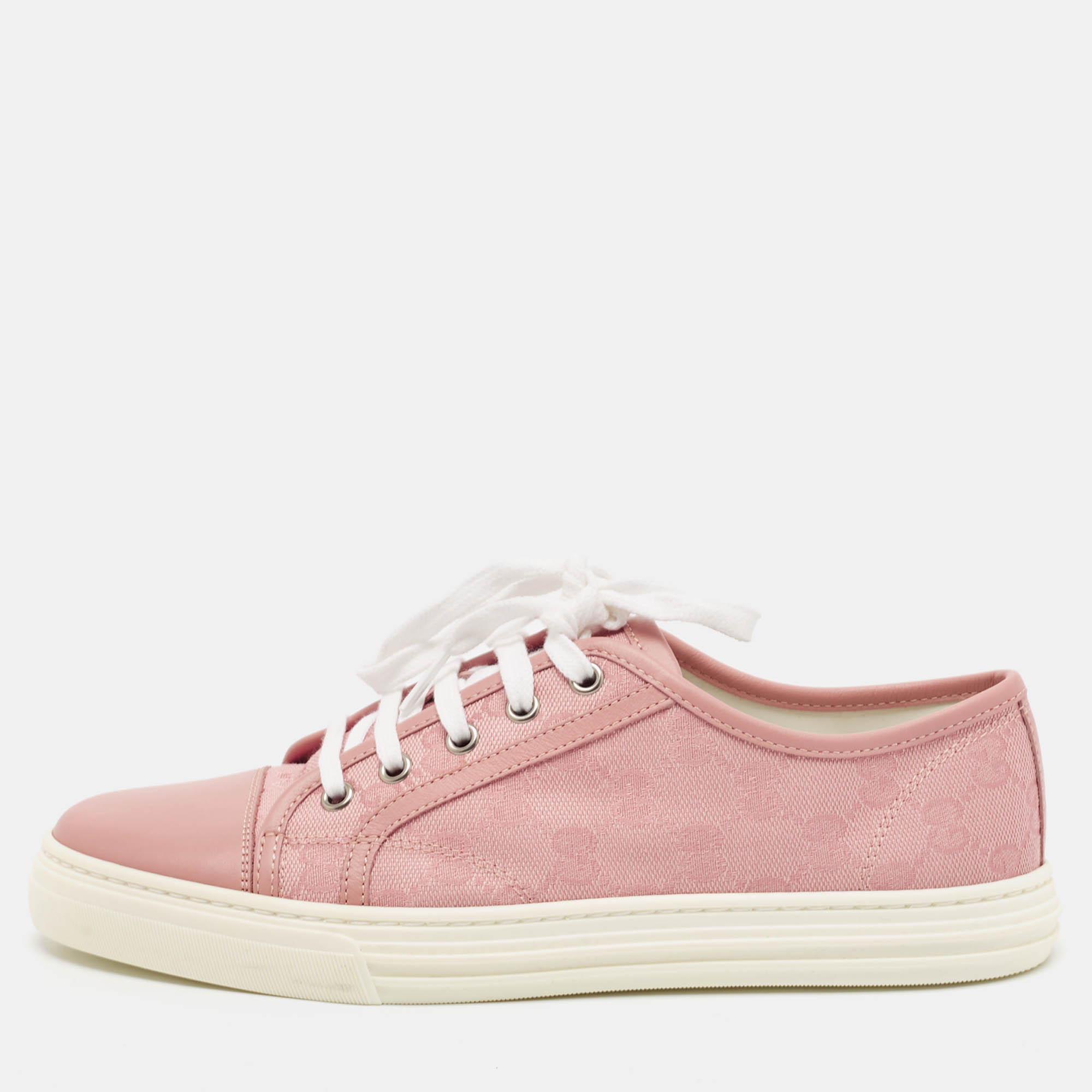 Gucci Pink GG Canvas and Leather Low Top Sneakers Size 38.5