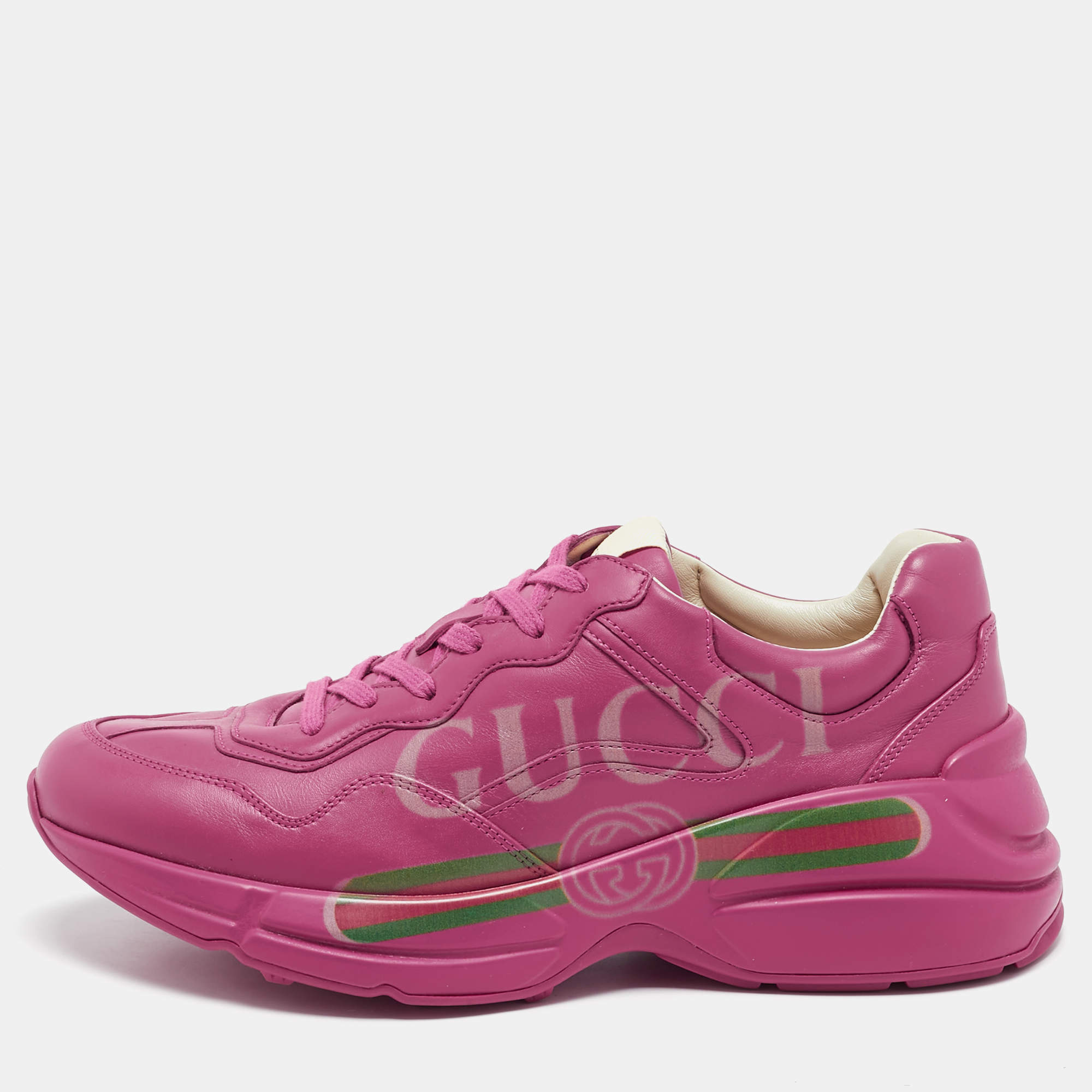 Gucci Red  Leather Rhyton Low Top Sneakers Size 40