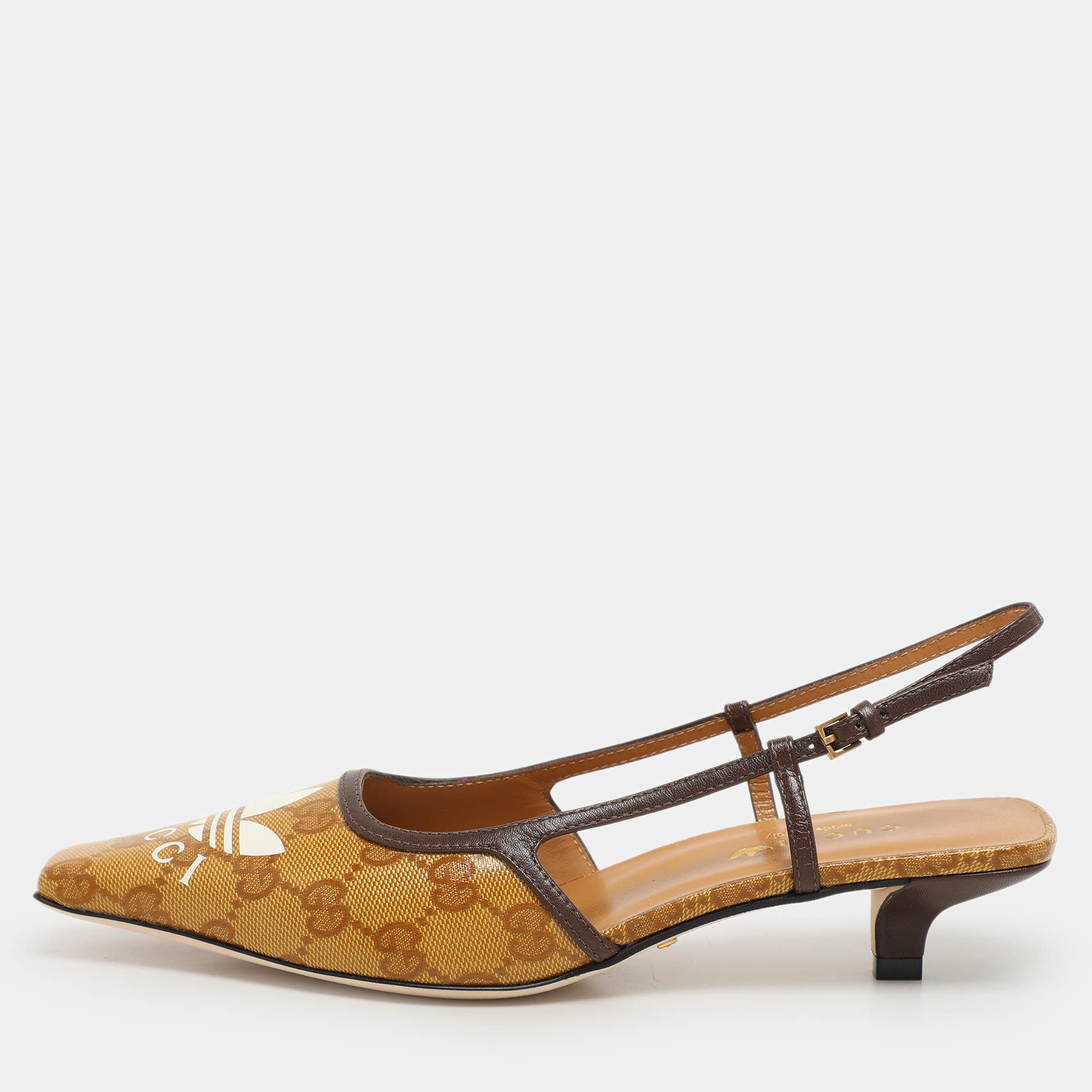 Gucci x Adidas Marigold/Brown Coated Canvas and Leather Slingback Sandals Size 36