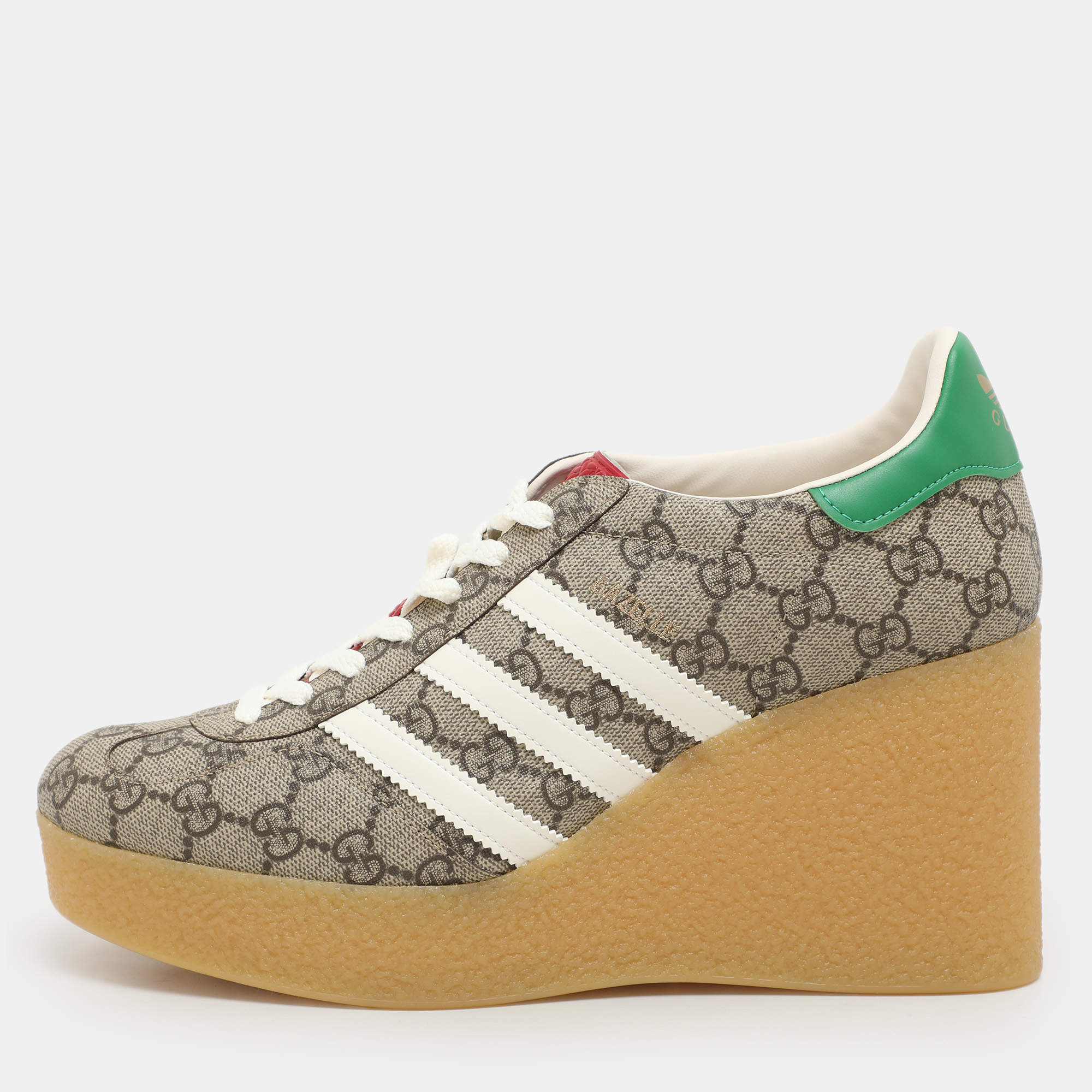 Gucci x Adidas Multicolor Coated Canvas GG Canvas Wedge Sneakers Size 41