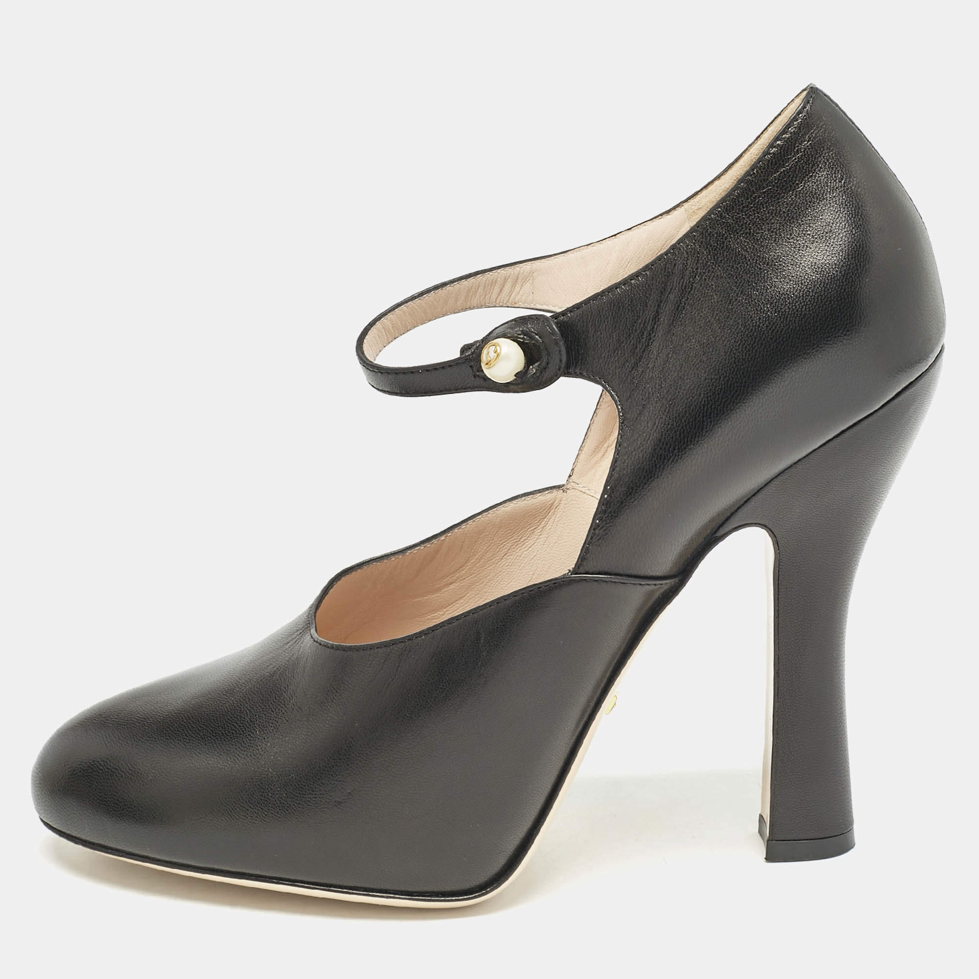 Gucci Black Leather Lesley Ankle Strap Pumps Size 41.5