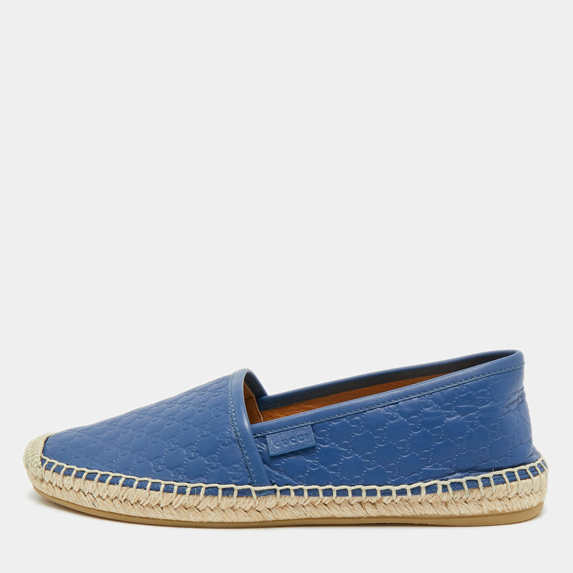 Pre Owned Gucci Blue Microguccissima Leather Espadrille Flats Size 37.5
