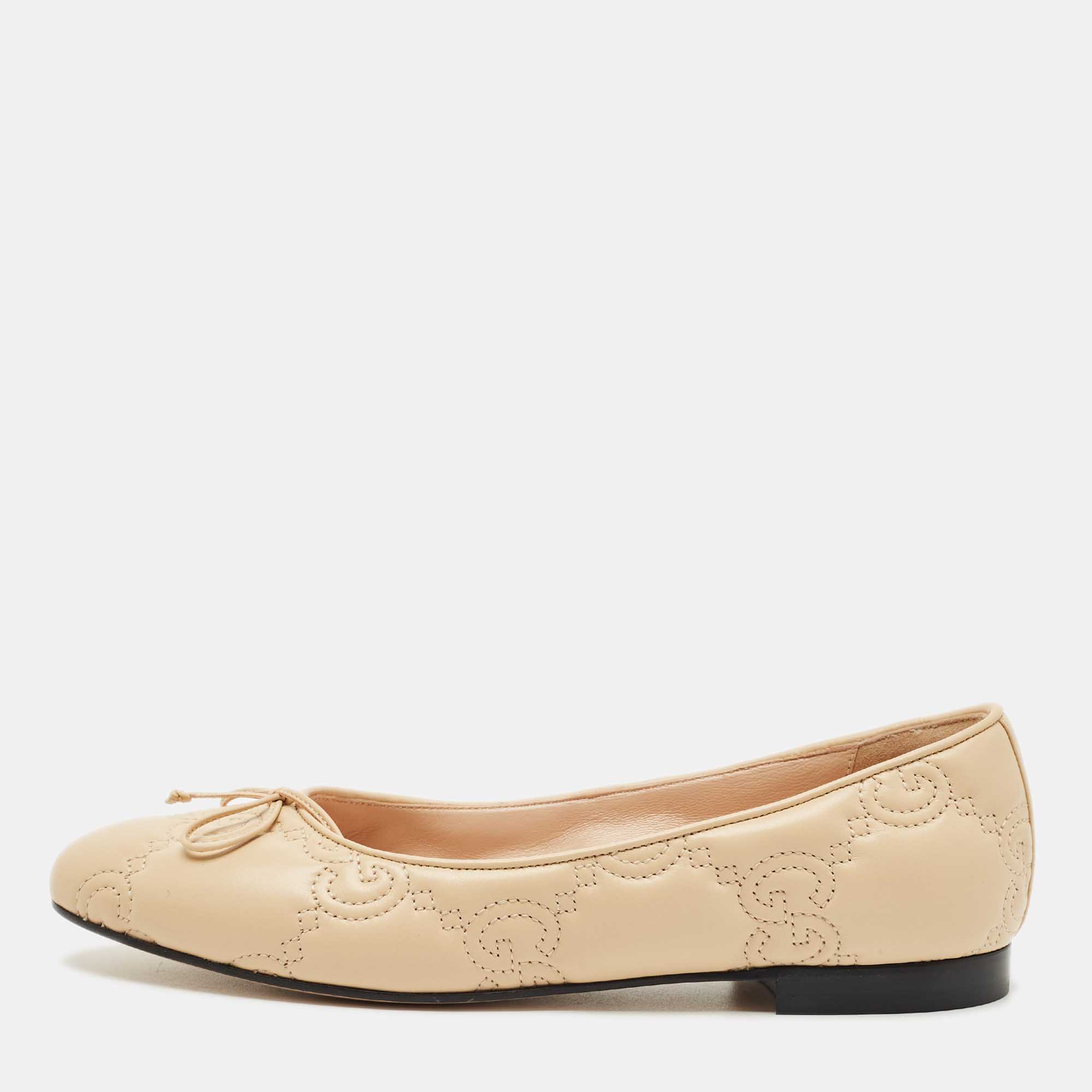 Pre Owned Gucci Beige GG Matelassé Leather Jolie Ballet Flats Size 37